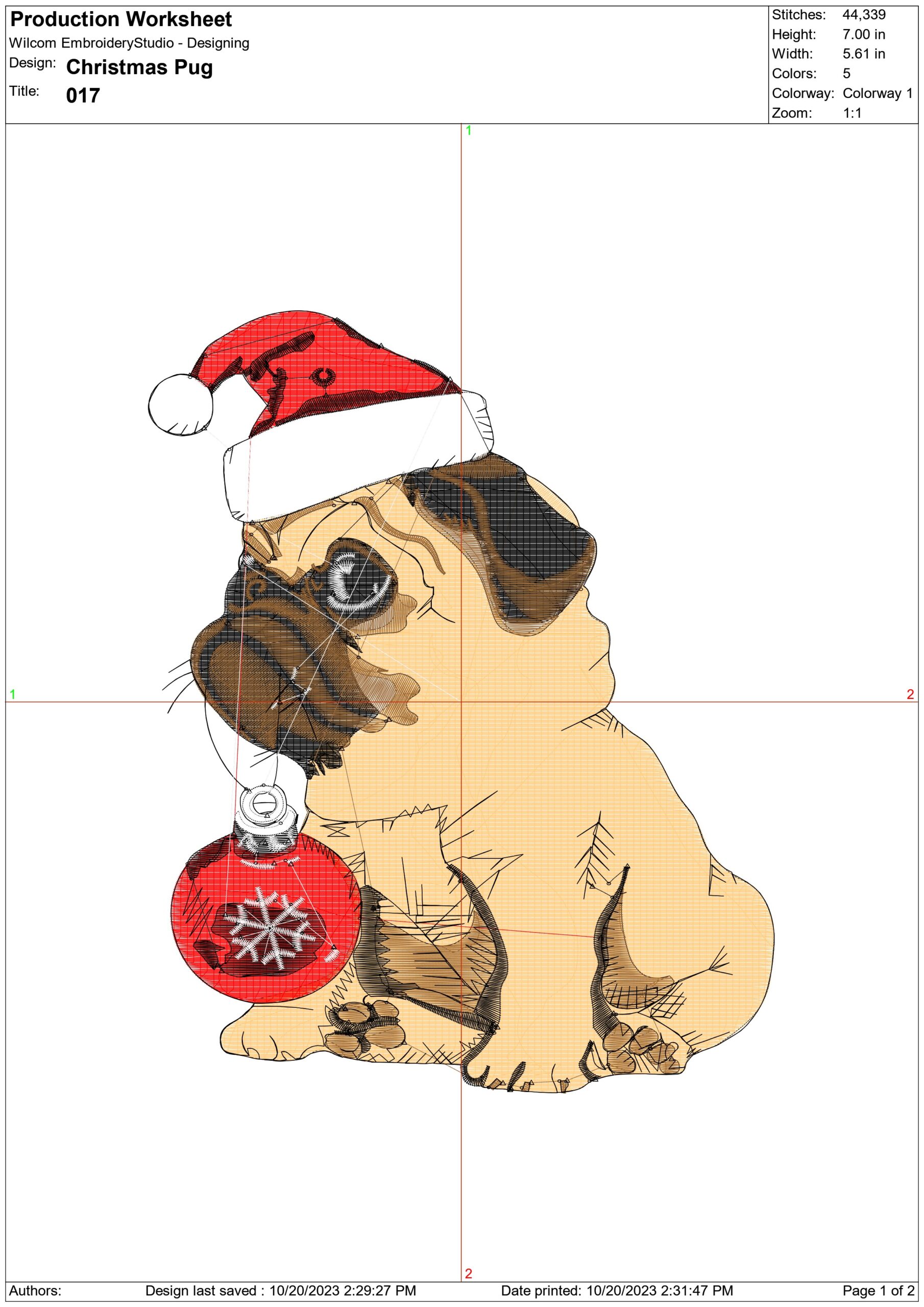 Christmas Pug - embroidery file - instant download in a frame — view 2