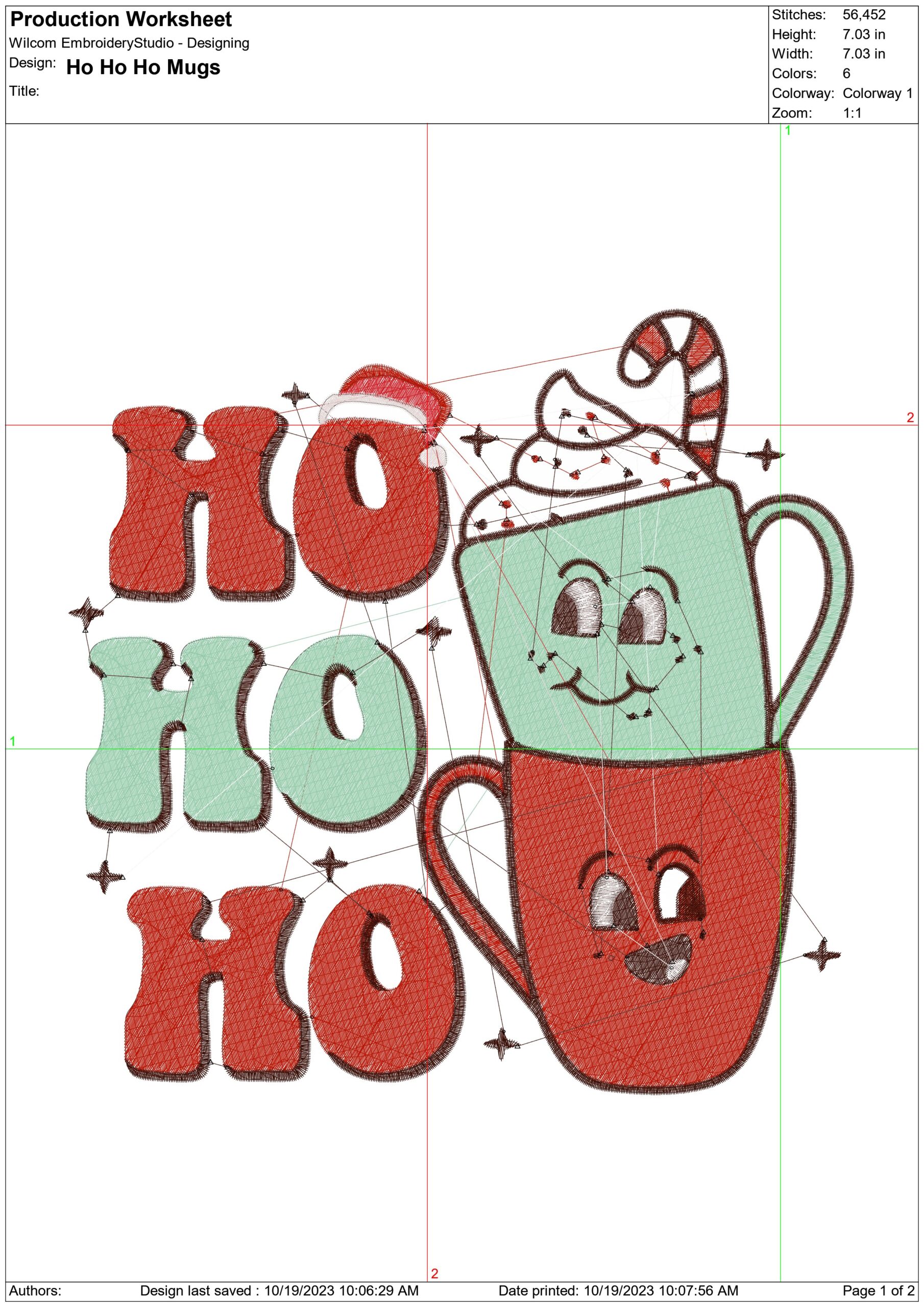 Ho Ho Ho Christmas Mugs- embroidery file - instant download in a frame — view 2