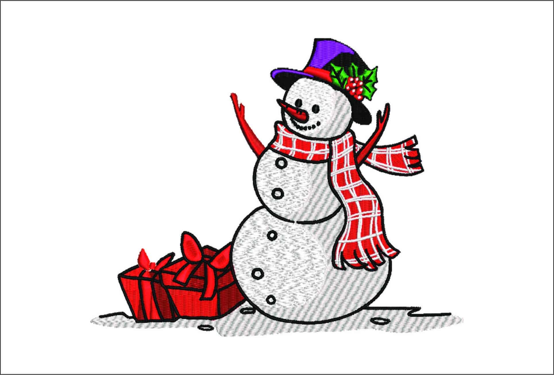 Snowman And Present Large  Christmas - embroidery file - instant download in a frame