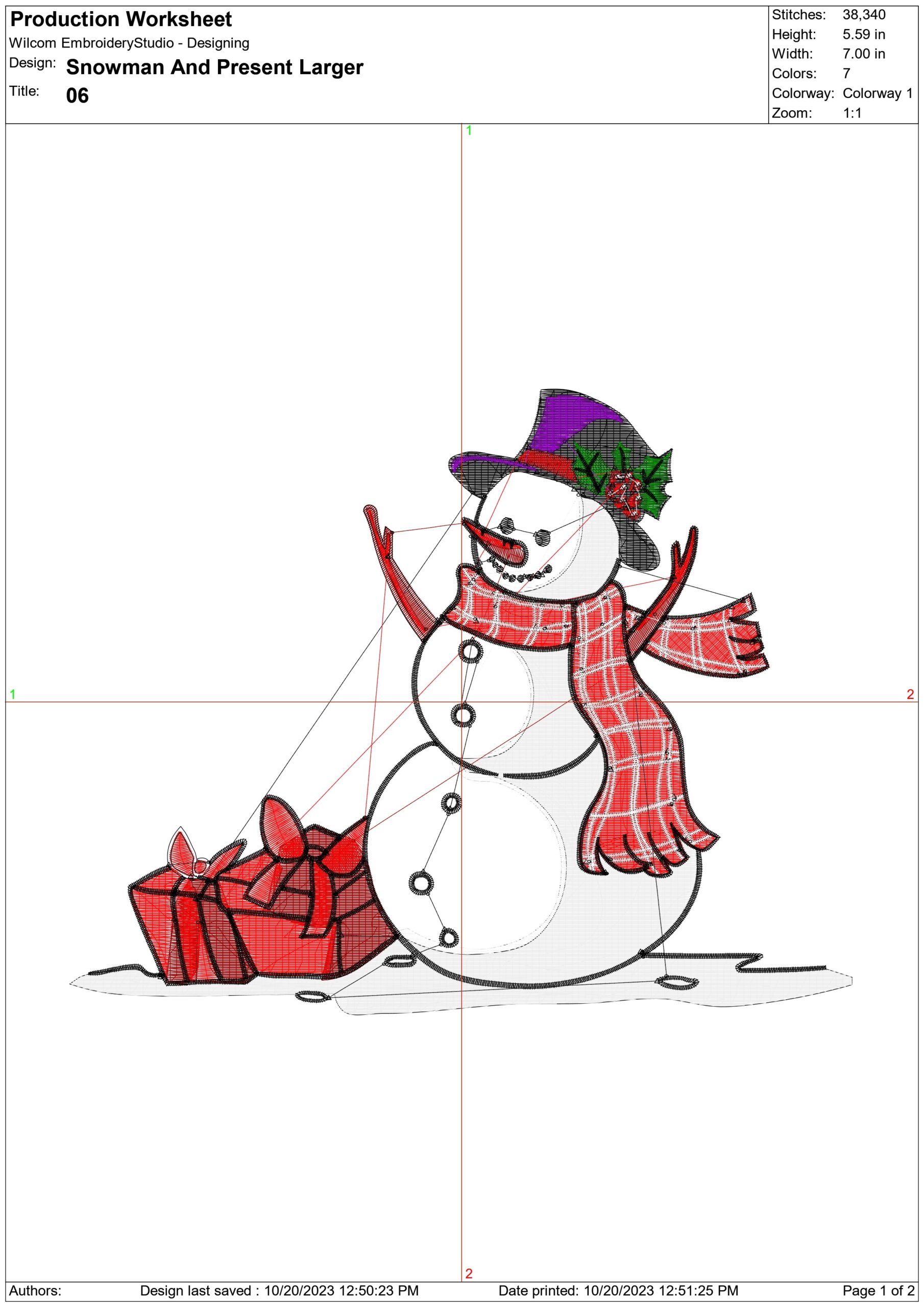 Snowman And Present Large  Christmas - embroidery file - instant download in a frame — view 2