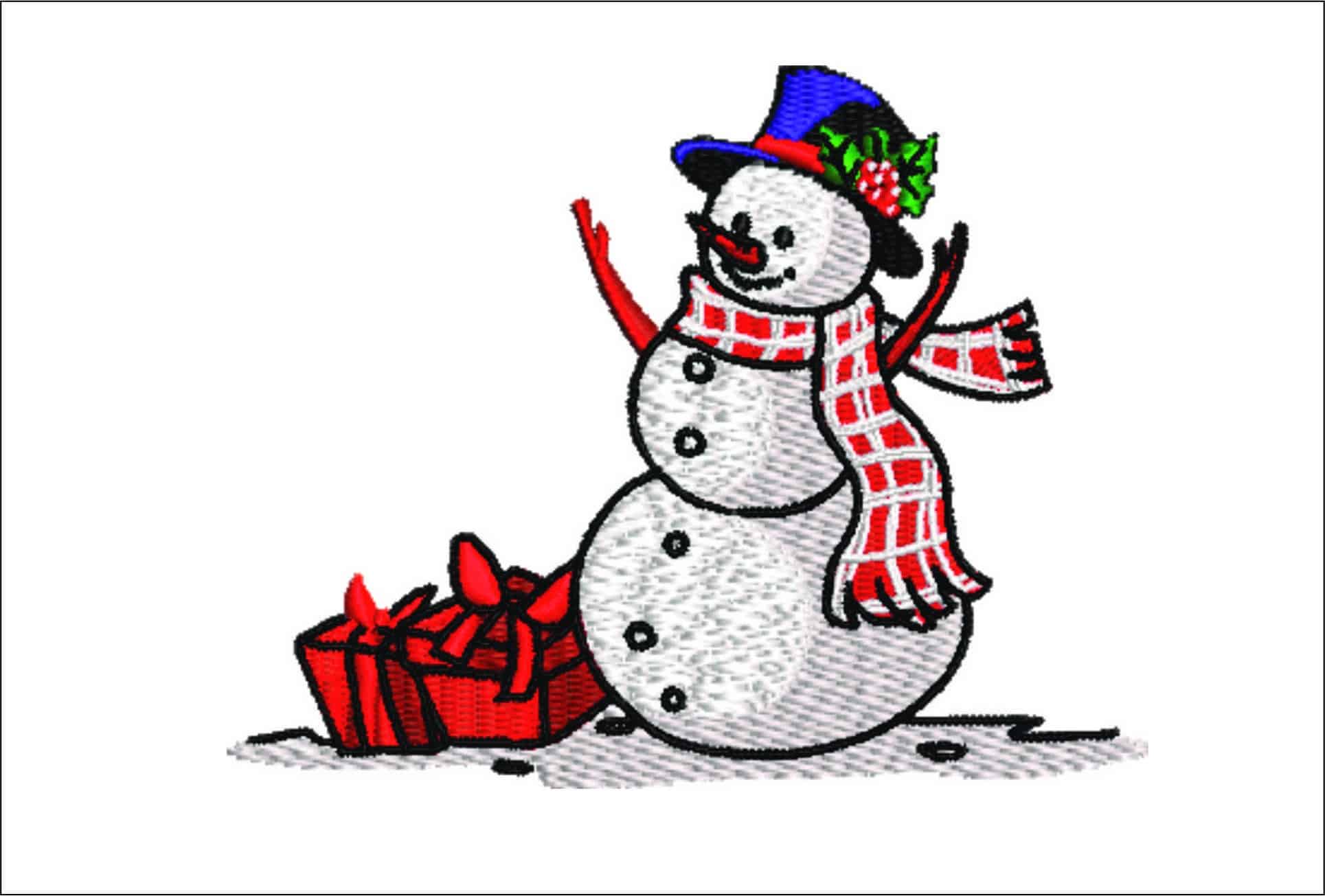 Snowman And Present Small Christmas - embroidery file - instant download in a frame