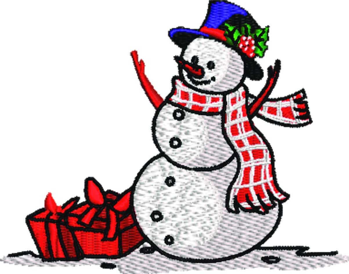 Snowman And Present Small Christmas - embroidery file - instant download in a frame — view 2