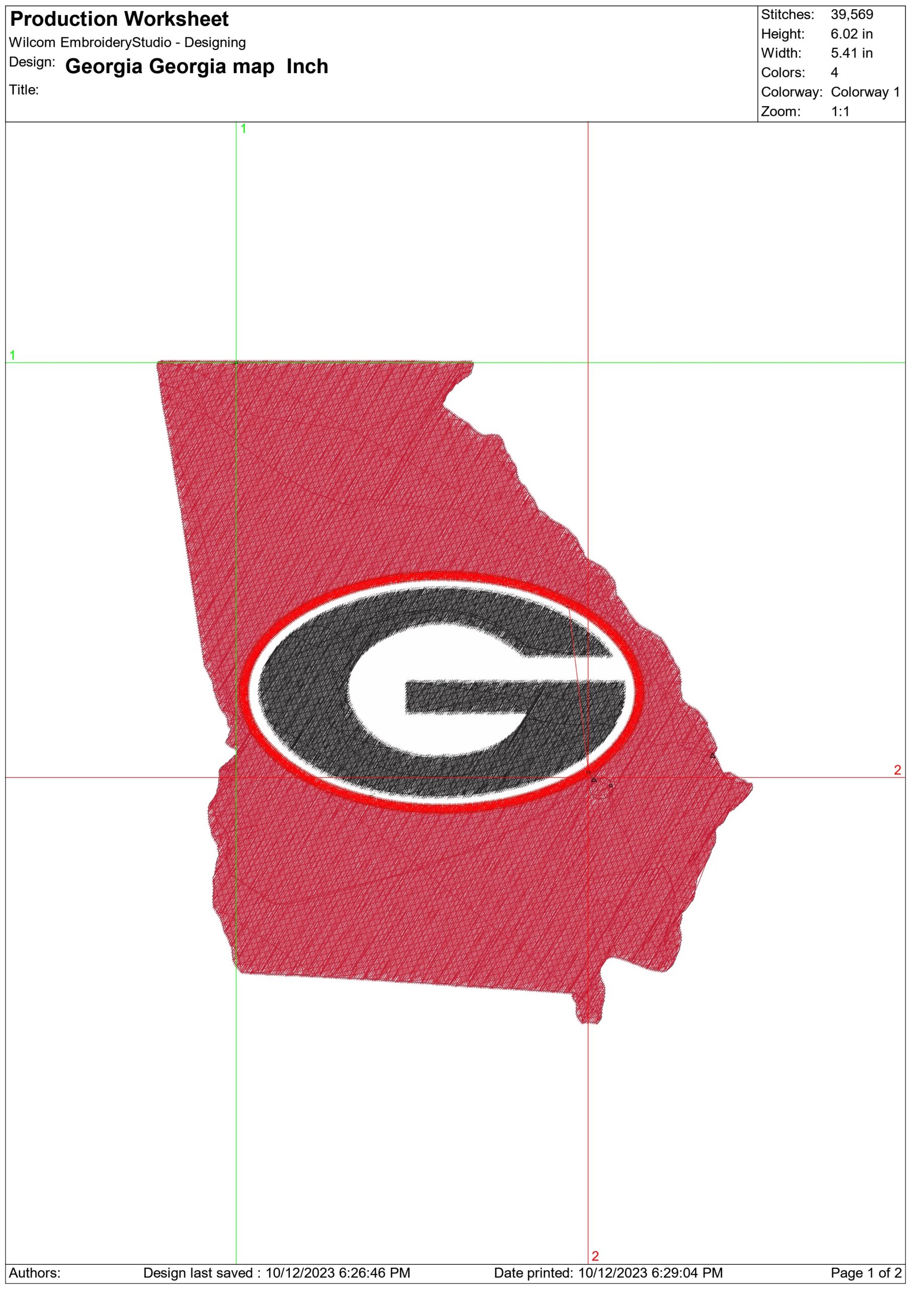 Georgia Georgia embroidery design - University of Georgia  Logo — view 2