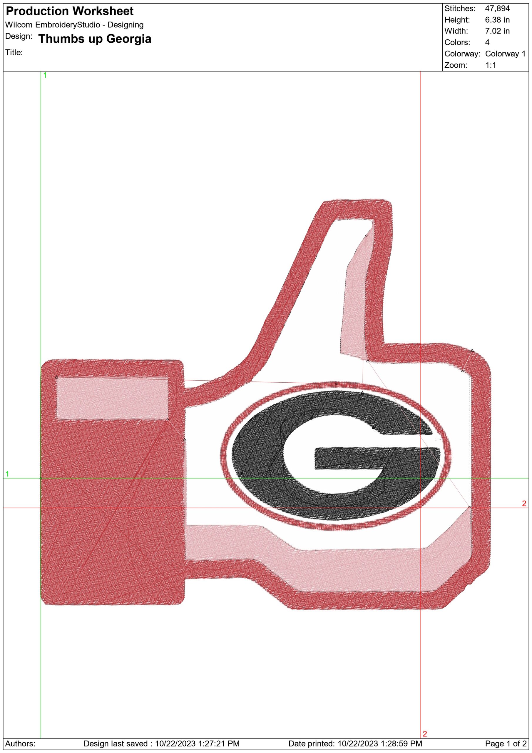 Thumbs Georgia  embroidery design - Thumbs Georgia  Embroidery Machine Pattern  Logo — view 2