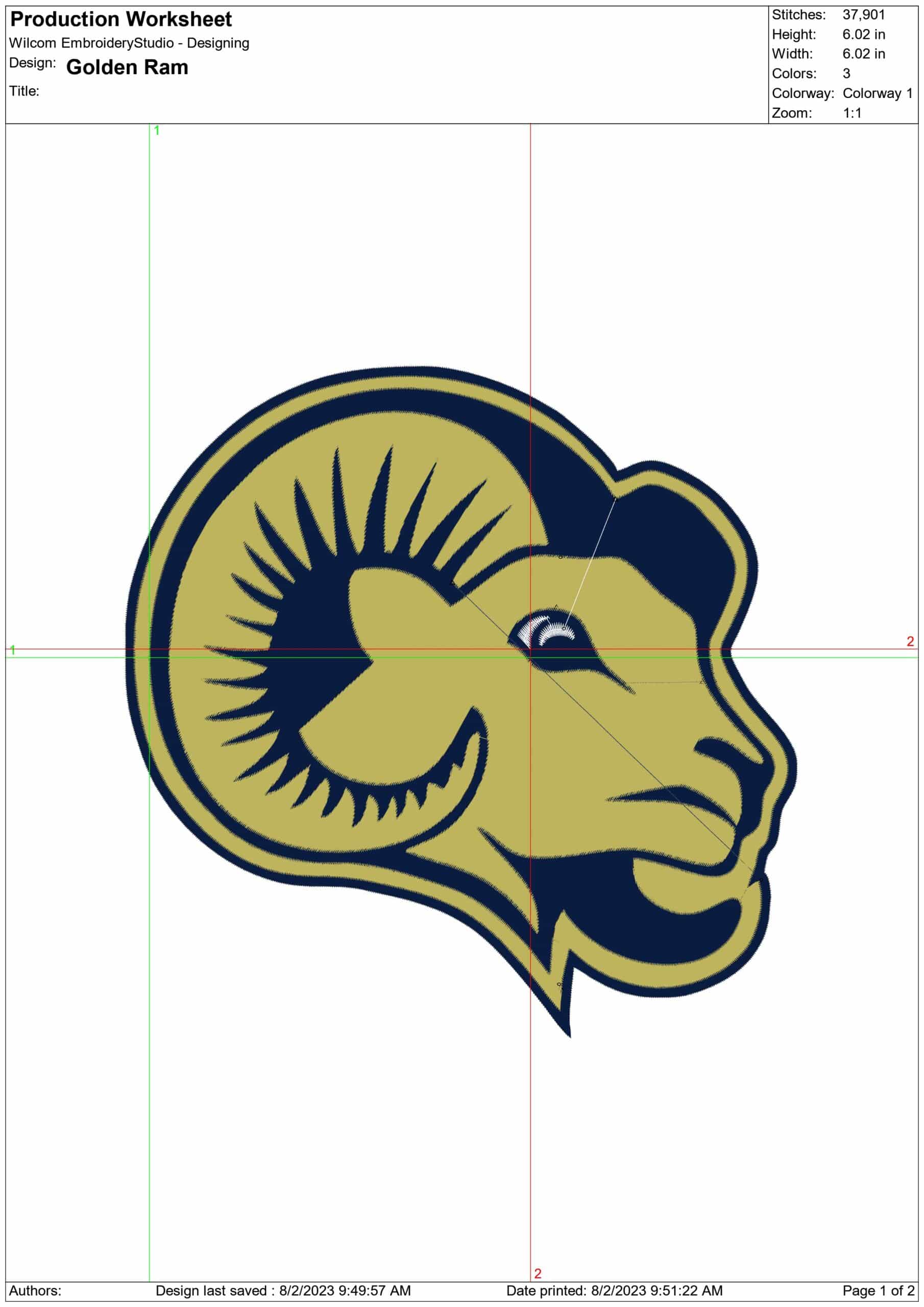 Golden Ram embroidery design - Golden Ram Logo embroidery machine pattern embroidery file - instant download in a frame — view 2