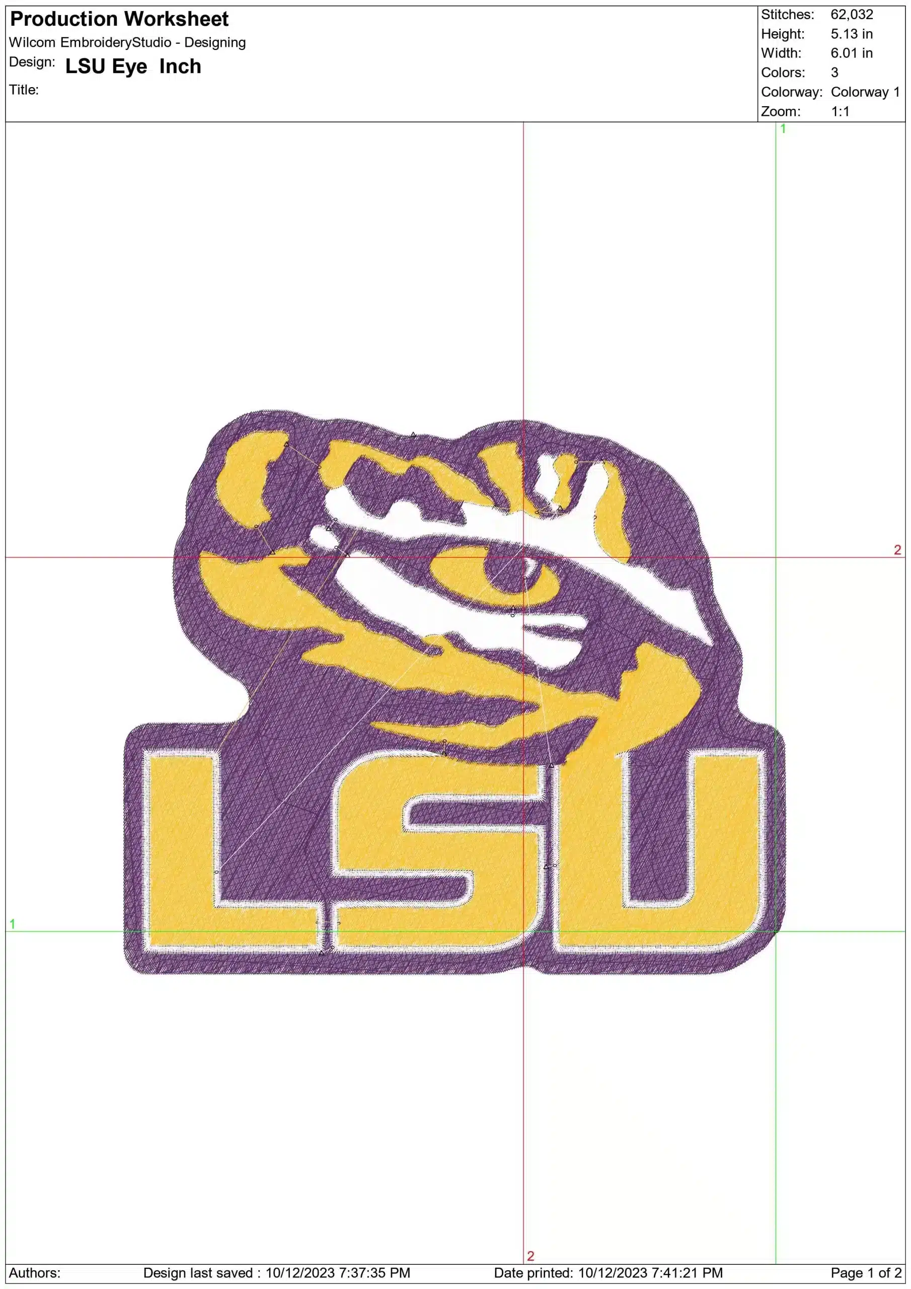 LSU Eye Fighting Tigers embroidery design - Fighting Tigers Logo - Louisiana State University  Logo  embroidery machine  pattern embroidery file - instant download in a frame — view 2