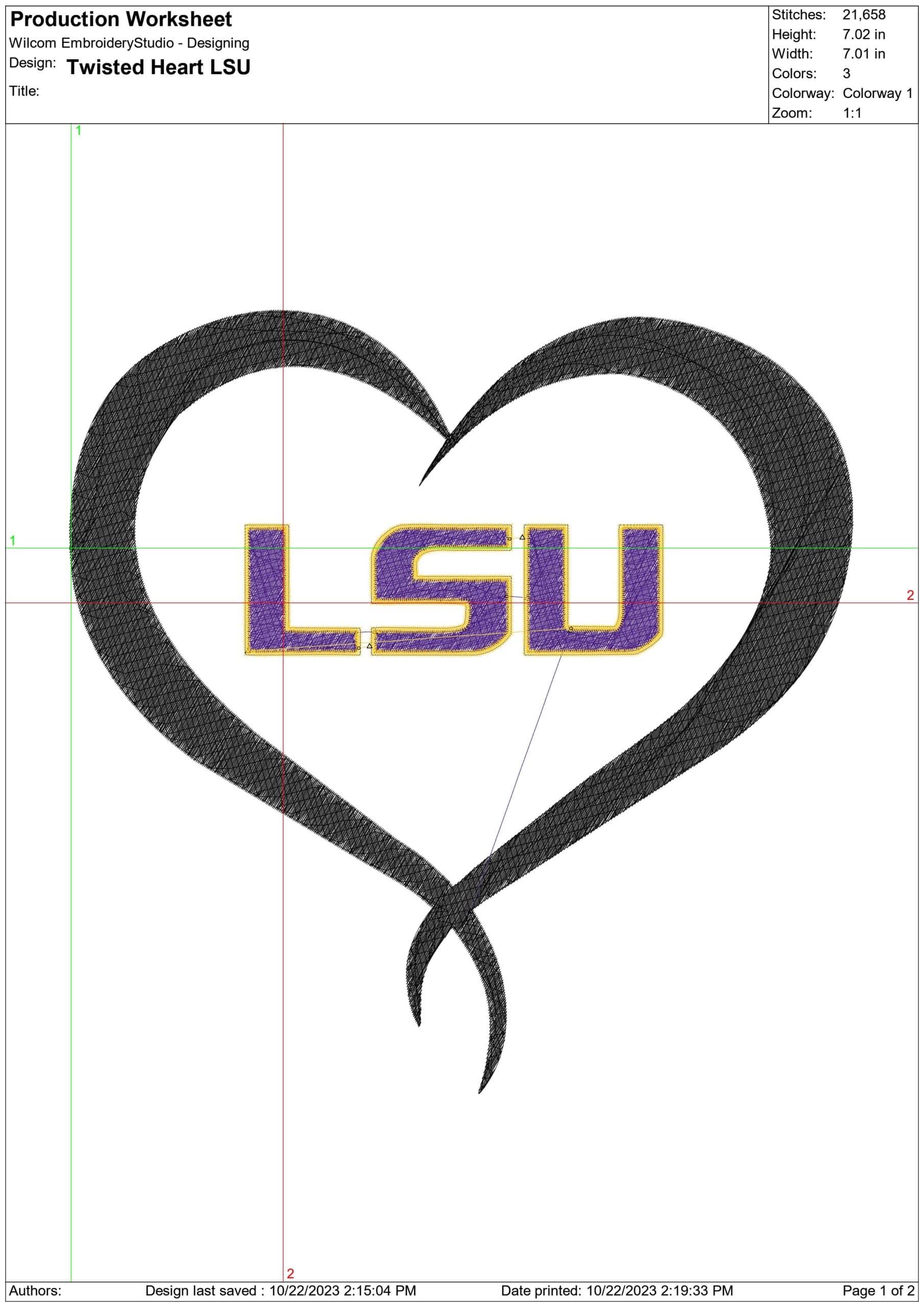 LSU Twisted Heart Fighting Tigers embroidery  - LSU Twisted heart  Logo  embroidery machine  pattern embroidery file - instant download in a frame — view 2