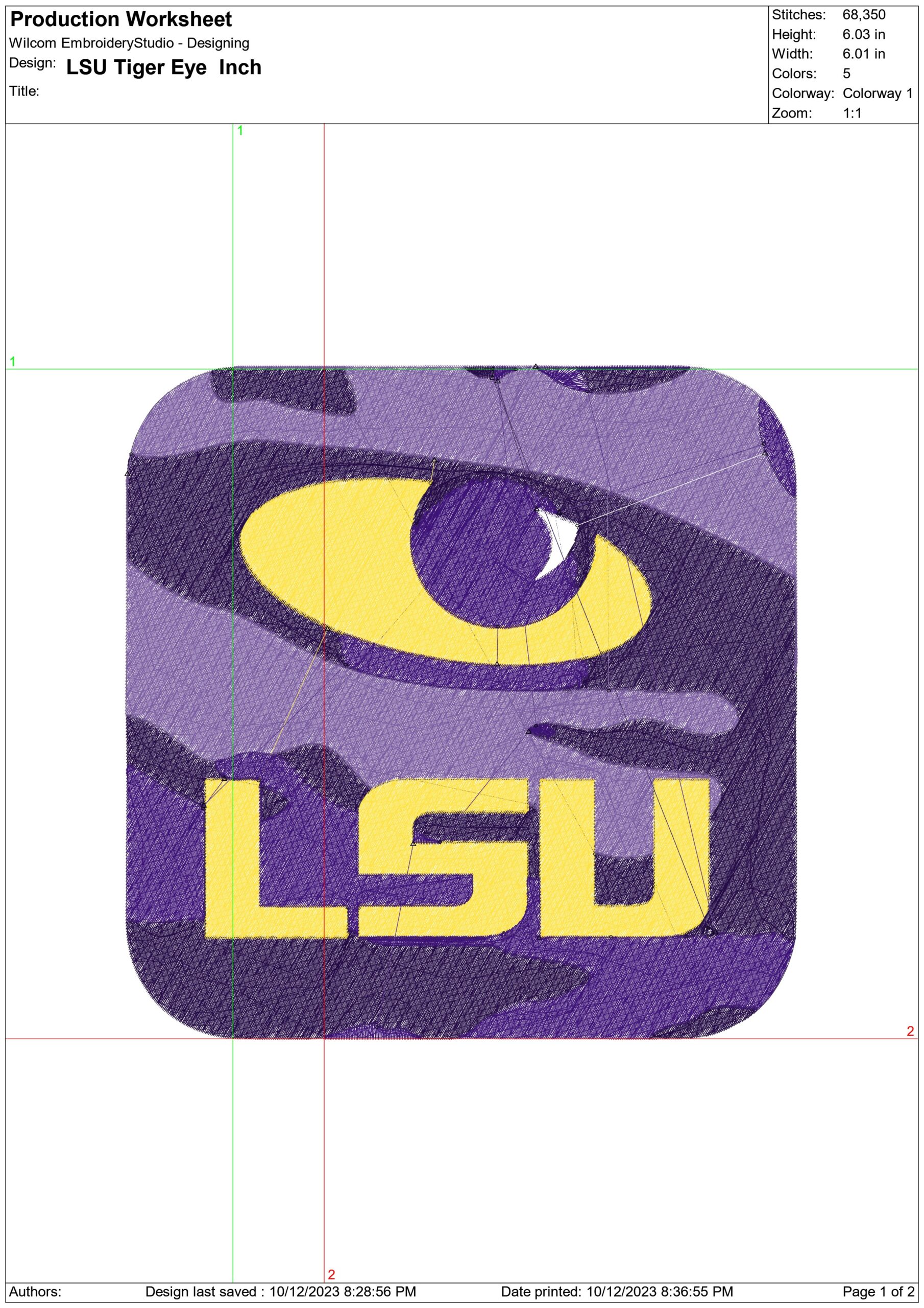 LSU Fighting Tigers Eye embroidery design  - LSU Tiger Eye Logo  embroidery machine  pattern embroidery file - instant download in a frame — view 3