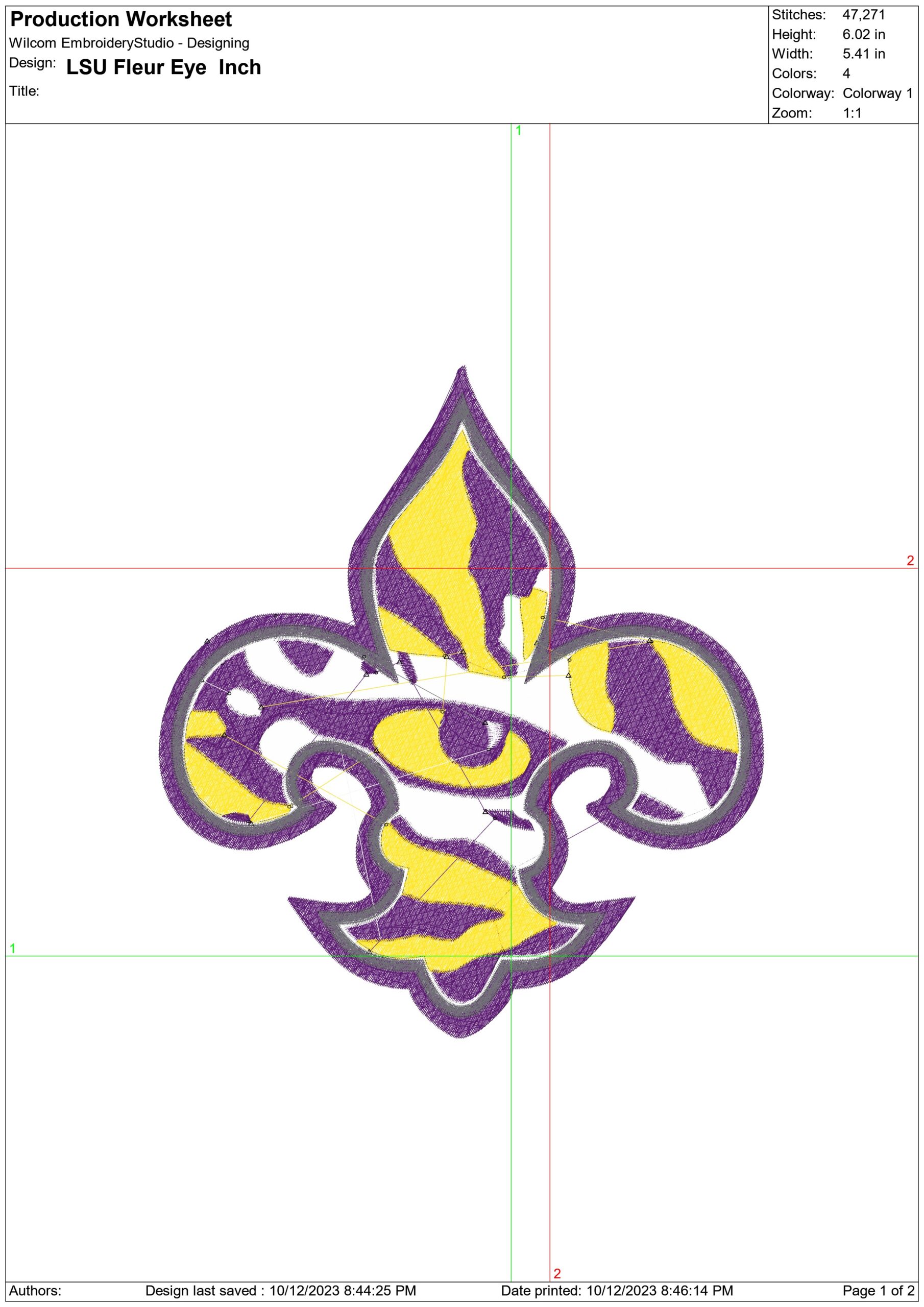 LSU Fleur Eye embroidery design  - LSU Fleur Eye Logo  embroidery machine  pattern embroidery file - instant download in a frame — view 2