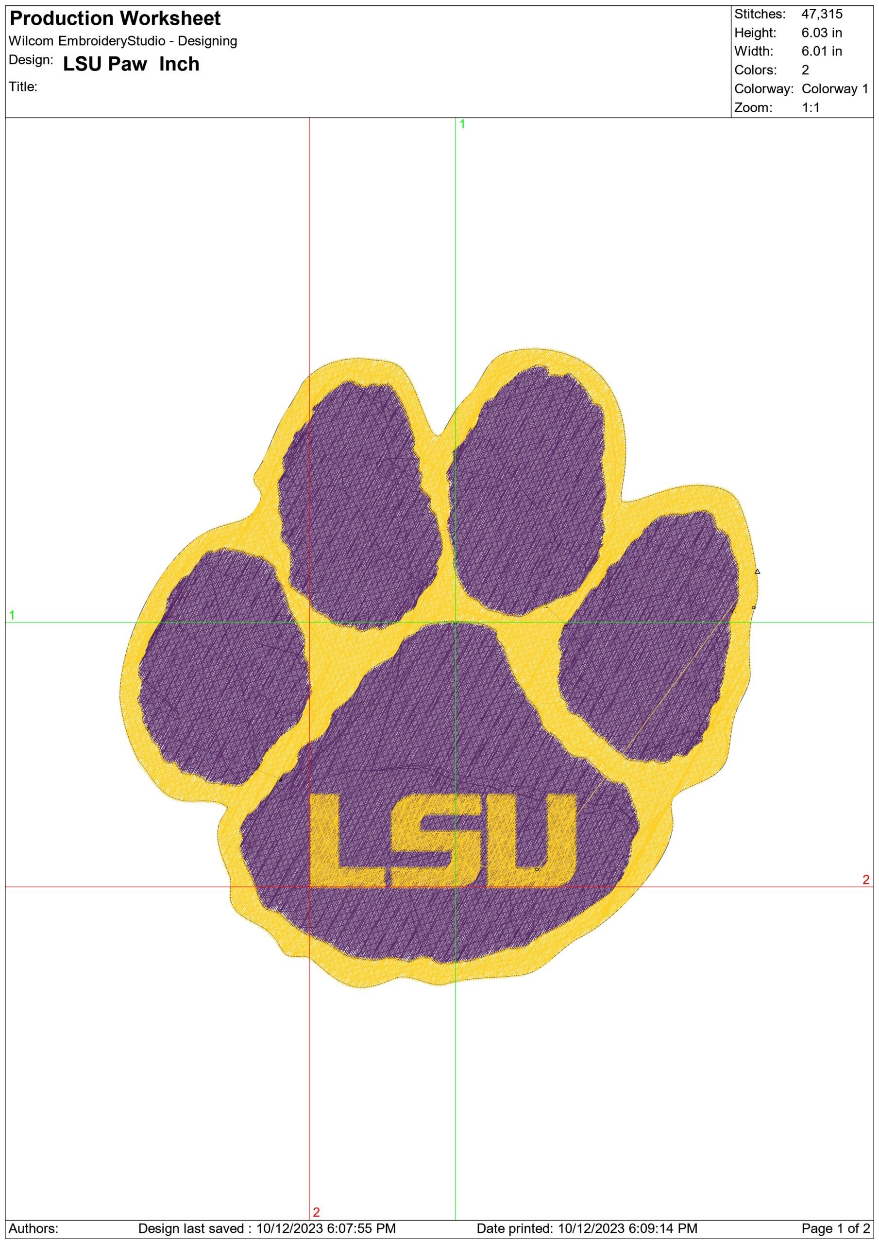 LSU Fighting Tigers Paws embroidery design  - LSU Paw Logo  embroidery machine  pattern embroidery file - instant download in a frame — view 3
