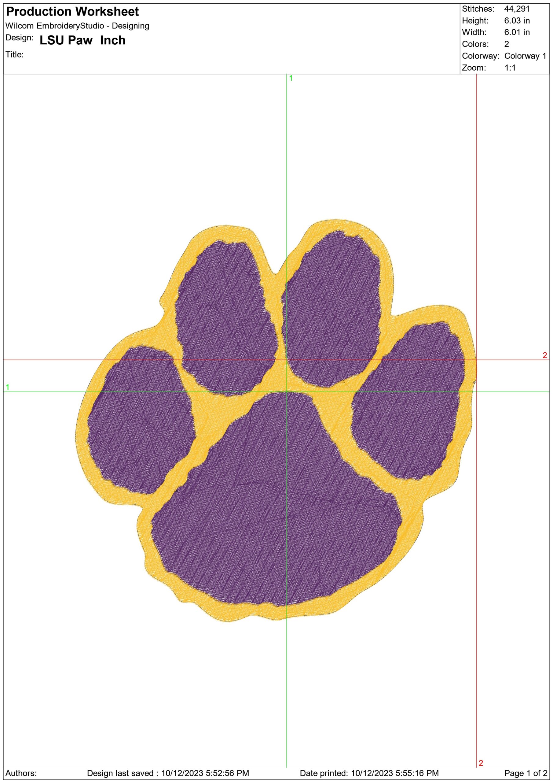 LSU Paw Fighting Tigers embroidery  - LSU Paw Logo  embroidery machine  pattern embroidery file - instant download in a frame — view 2
