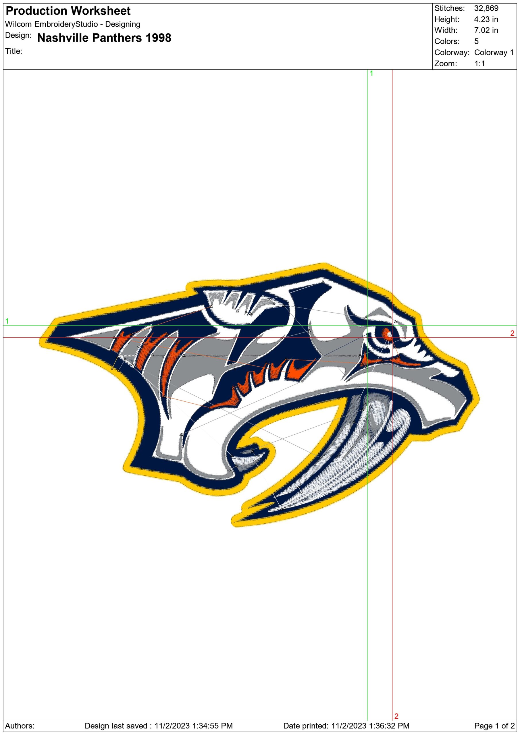 Nashville Predators Logo 1998 - Preds at Bridgestone Arena - embroidery machine  pattern embroidery file - instant download in a frame — view 3