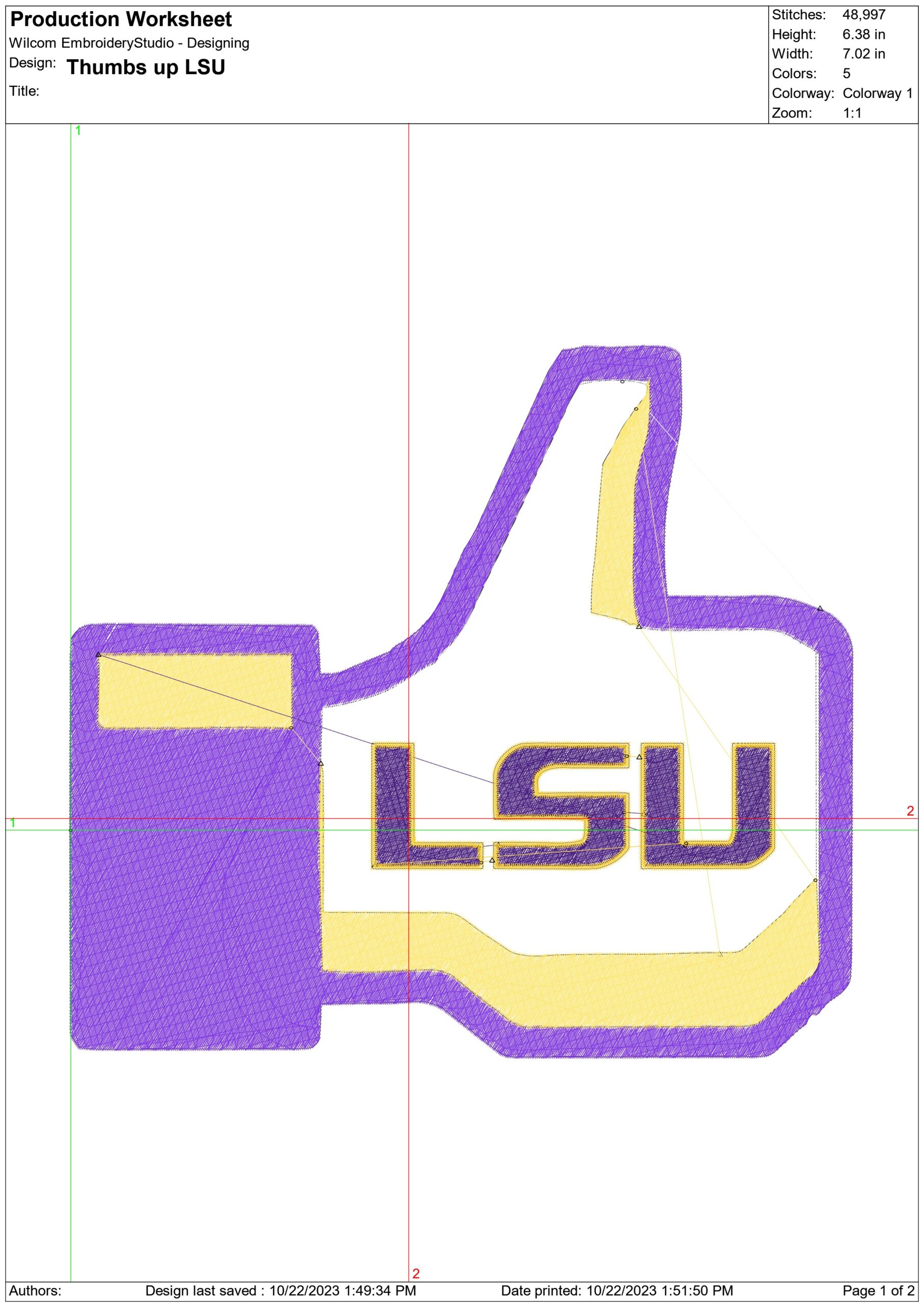 LSU Thumbs embroidery design  - LSU Thumbs Logo  embroidery machine  pattern embroidery file - instant download in a frame — view 2