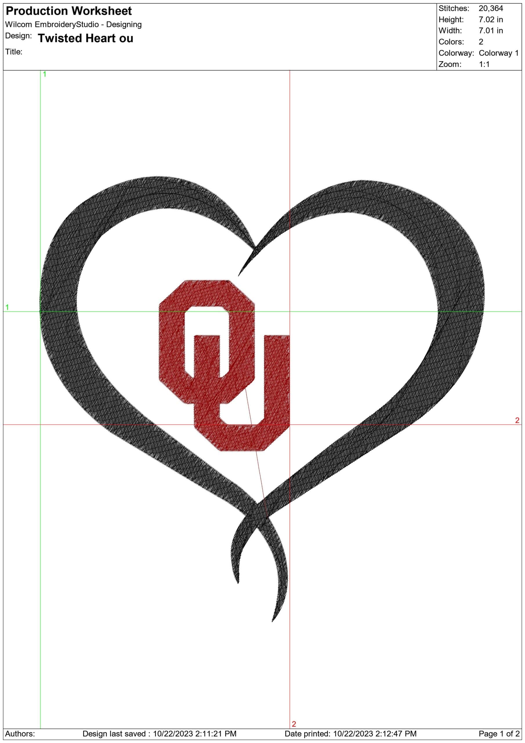 Twisted Heart OU embroidery design - Twisted Heart OU embroidery machine pattern embroidery file - instant download — view 2