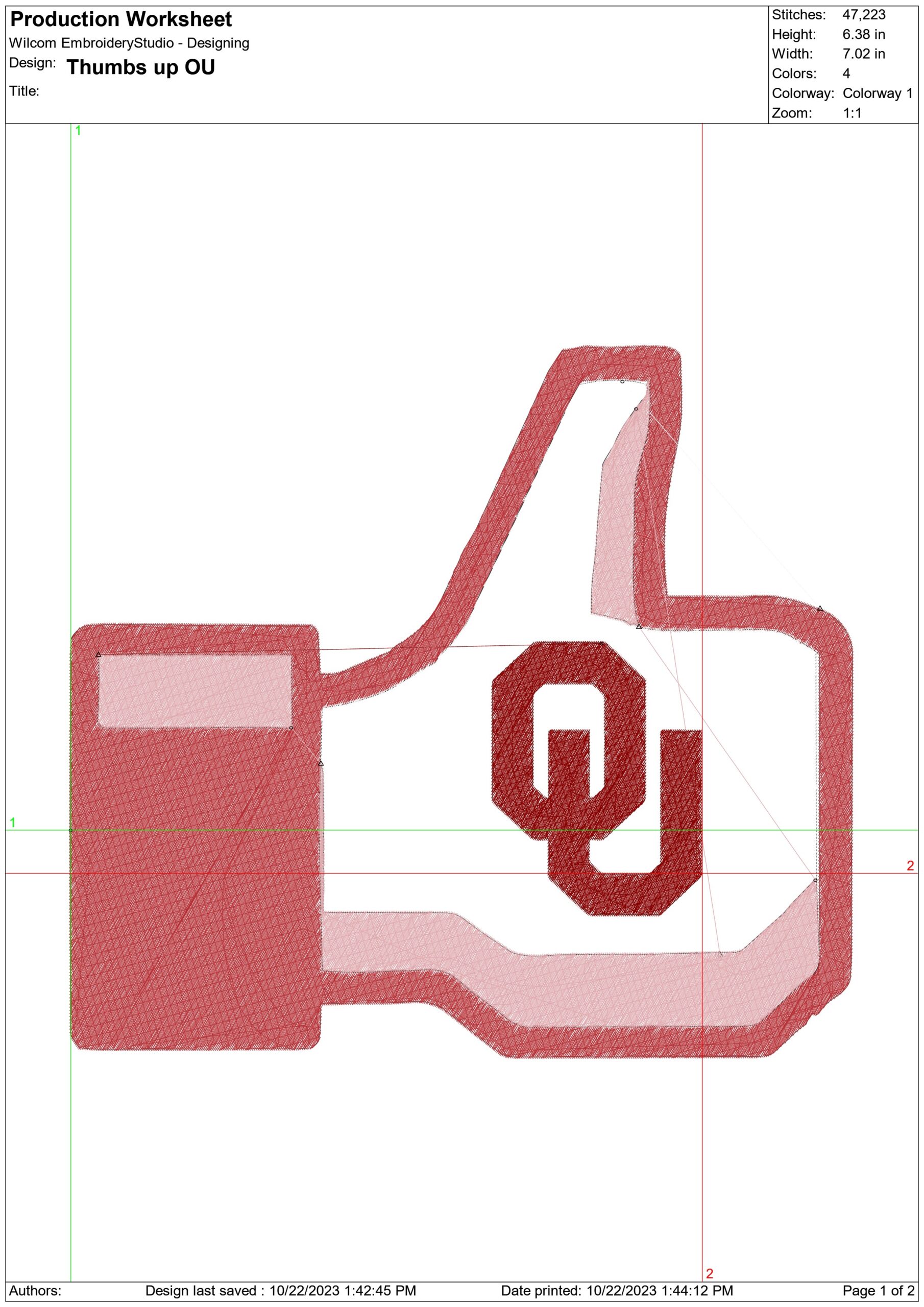 OU Thumbs embroidery design  - OU Thumbs Logo  embroidery machine  pattern embroidery file - instant download in a frame — view 2