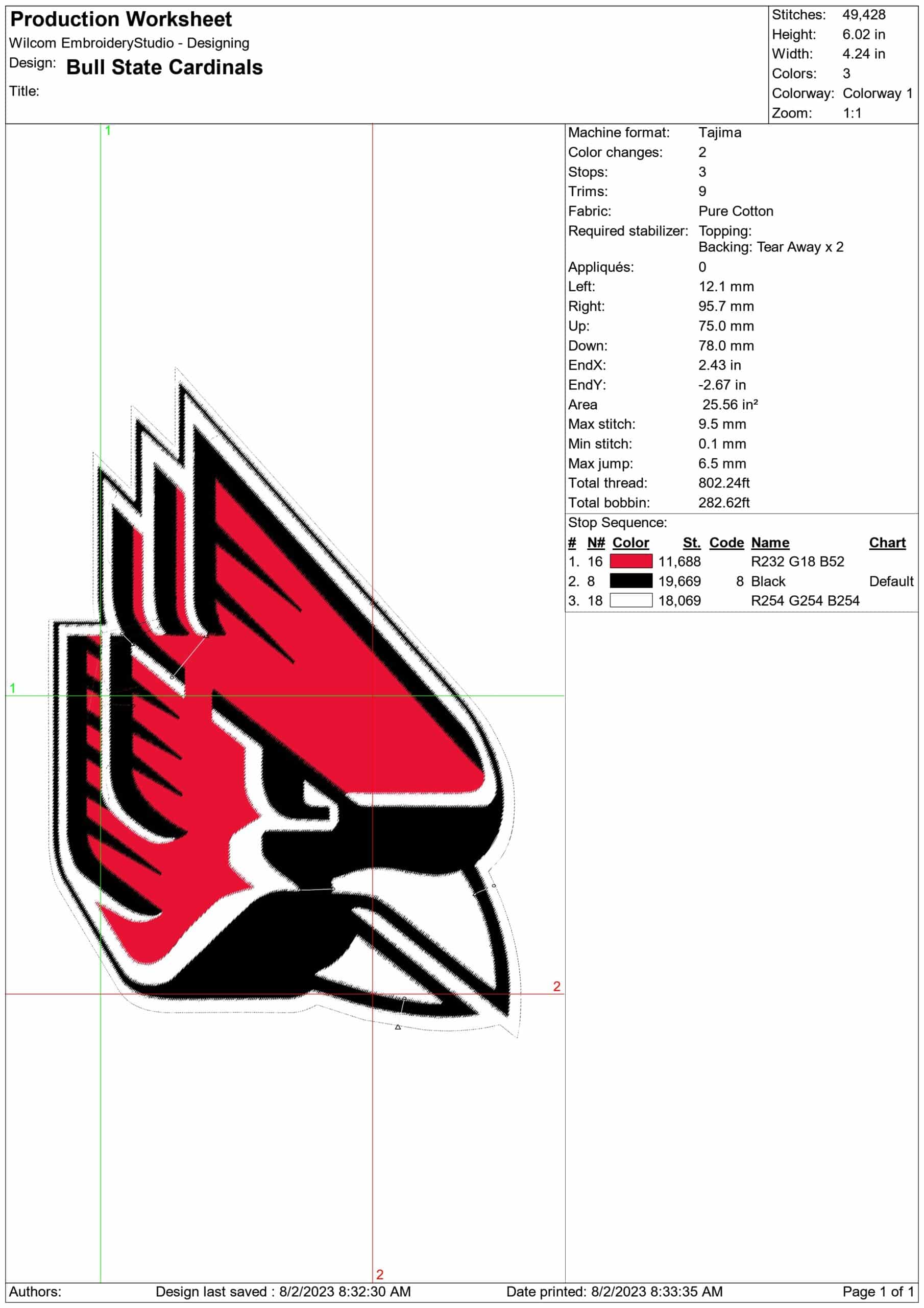 Bull State Cardinals embroidery design - Bull State Cardinals embroidery machine pattern embroidery file - instant download — view 2