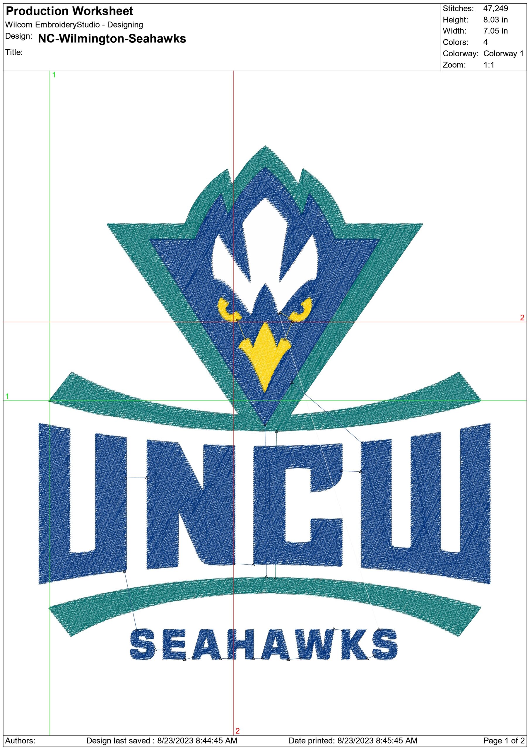 UNC Wilmington Seahawks embroidery design - UNC Wilmington Seahawks embroidery machine pattern embroidery file - instant download — view 2
