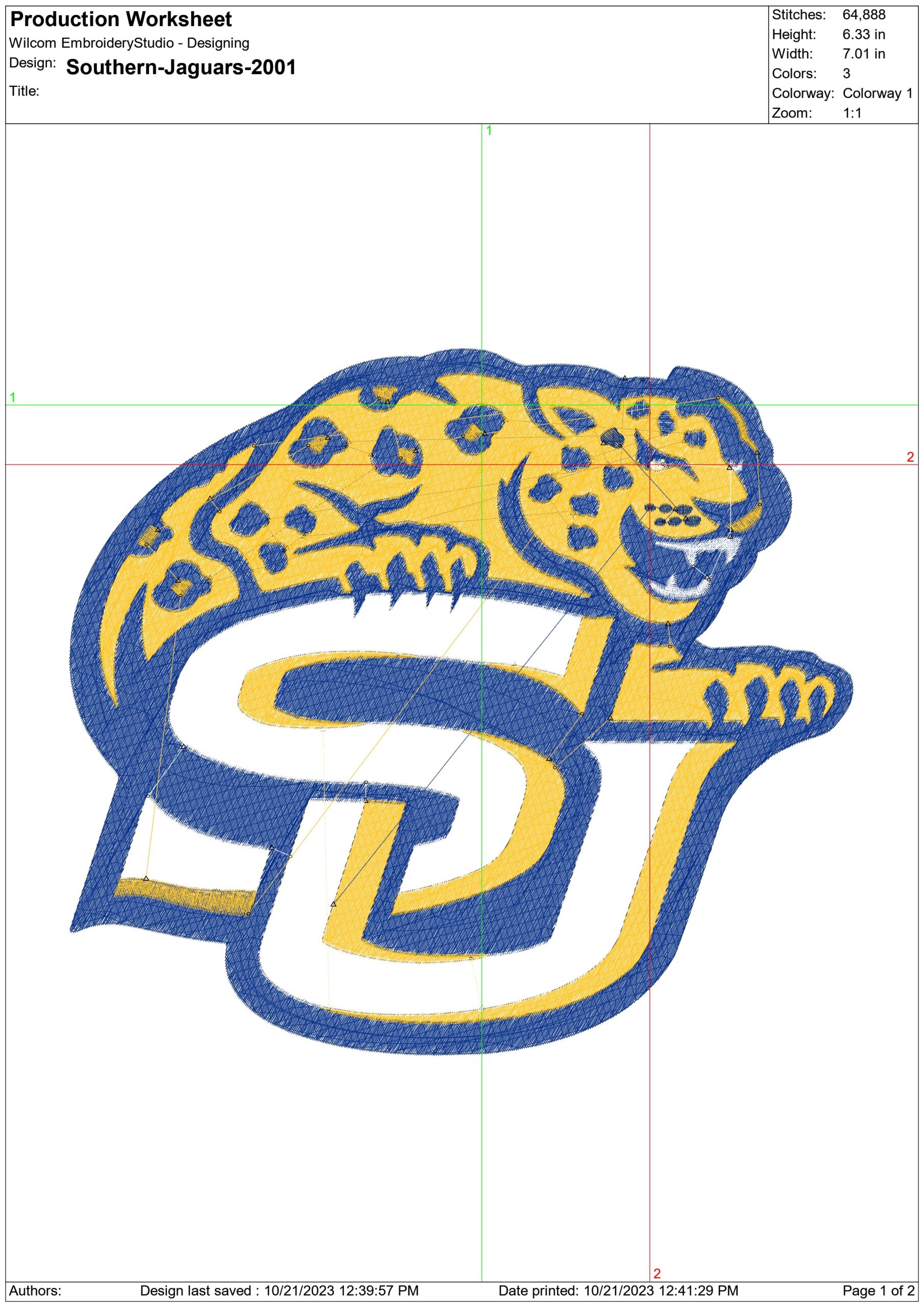Southern Jaguar Logo 2001 embroidery design - Southern Jaguar Logo 2001 embroidery machine pattern embroidery file - instant download — view 2