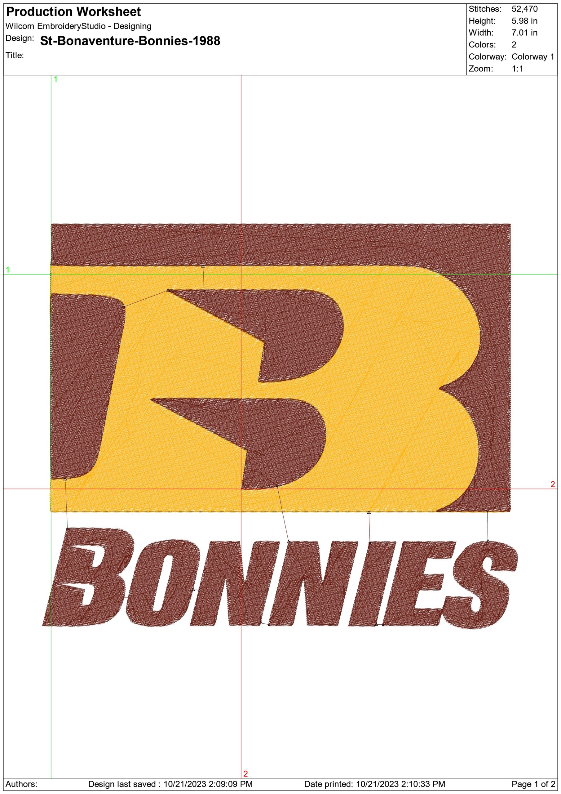 St-Bonaventure Bonnies Logo 1988 embroidery design - St-Bonaventure Bonnies Logo 1988 embroidery machine pattern embroidery file - instant download — view 2