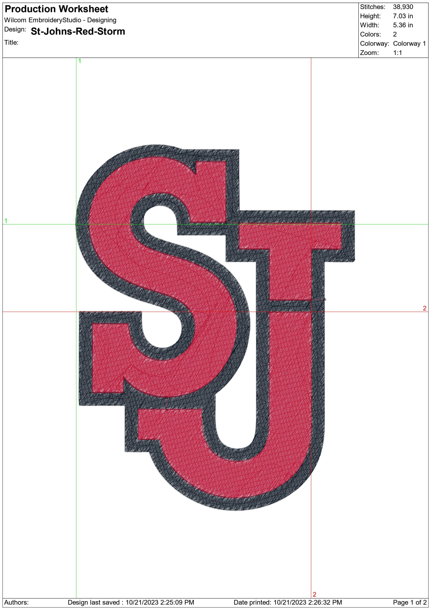 St-John Red Storm Logo embroidery design - St-John Red Storm Logo  embroidery machine pattern embroidery file - instant download — view 2