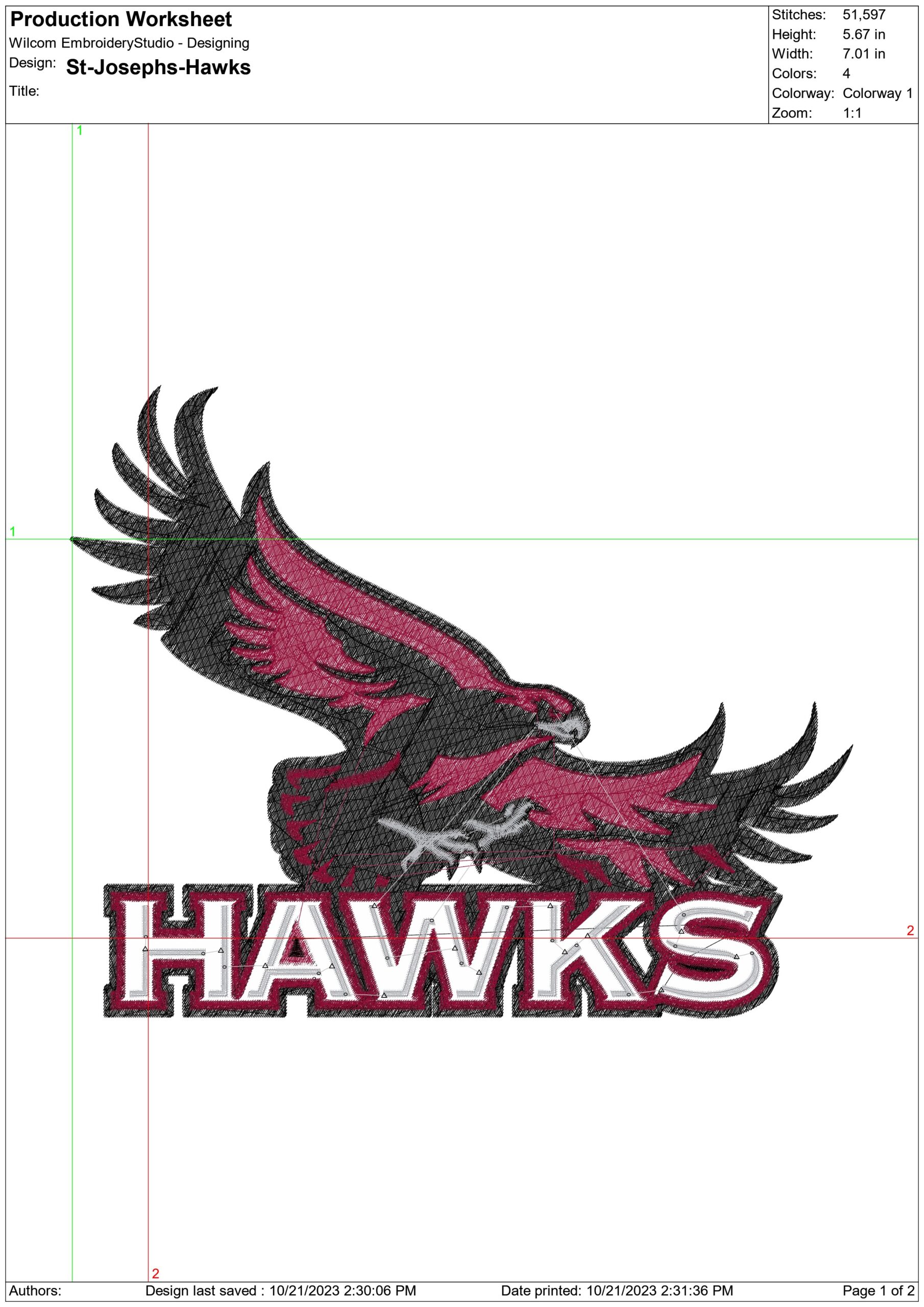 St-Josephs Hawks Logo embroidery design - St-Josephs Hawks Logo  embroidery machine pattern embroidery file - instant download — view 2