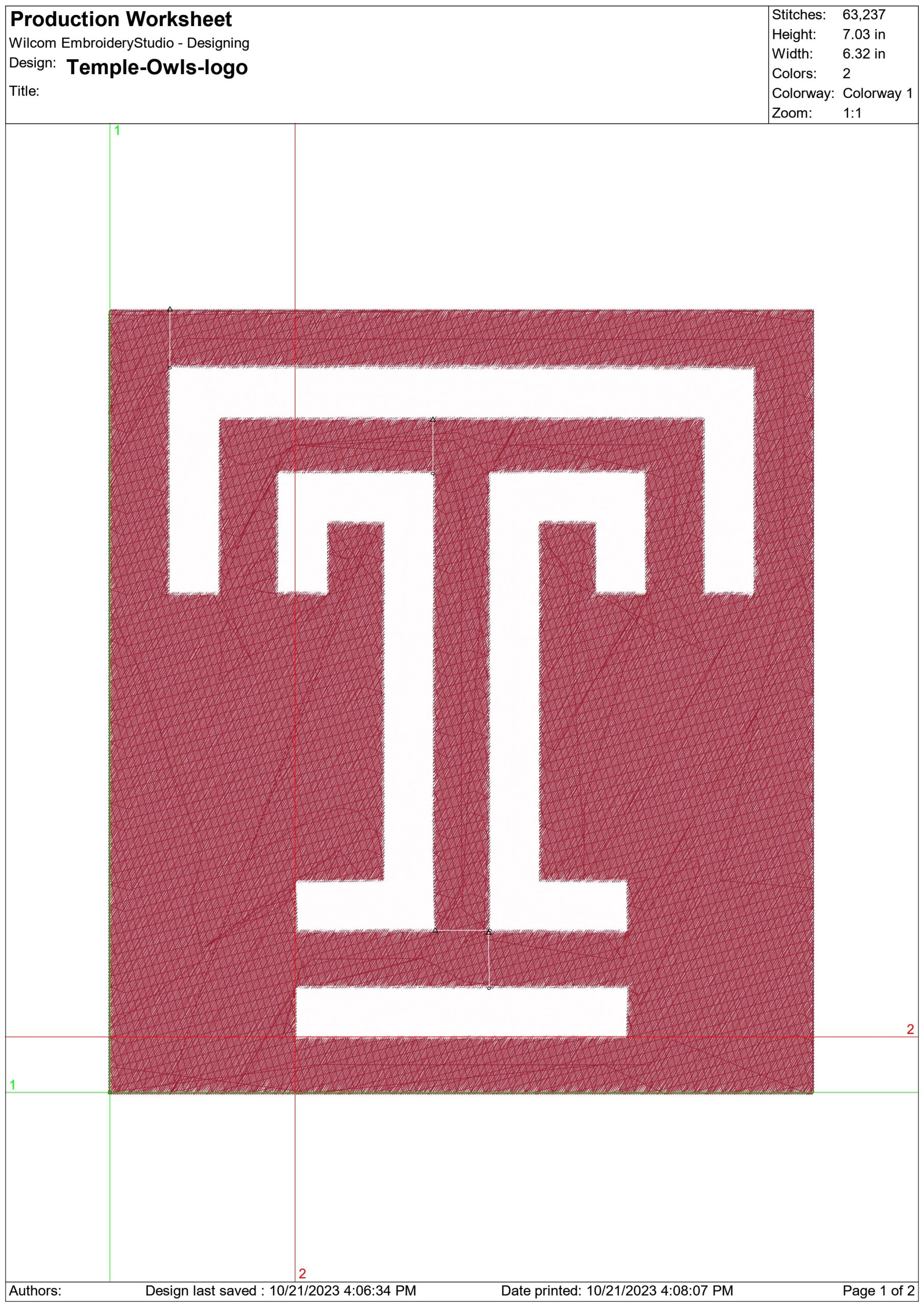 Temple Owls Logo   embroidery design -Temple Owls Logo embroidery machine pattern embroidery file - instant download — view 2