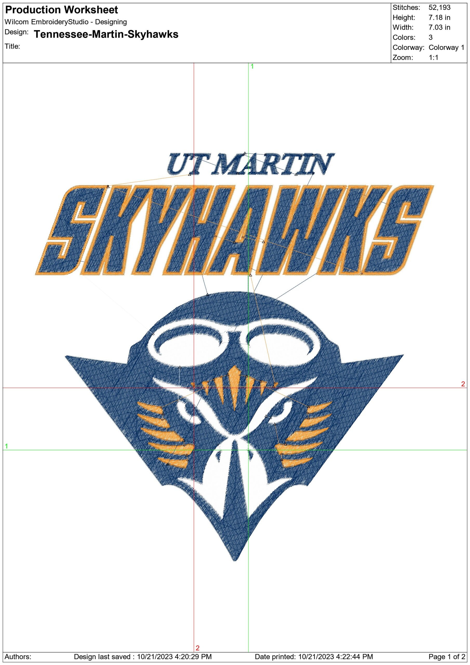 Tennessee Martin Skyhawks Logo  embroidery design -Tennessee Martin Skyhawks  Logo  embroidery machine pattern embroidery file - instant download — view 2