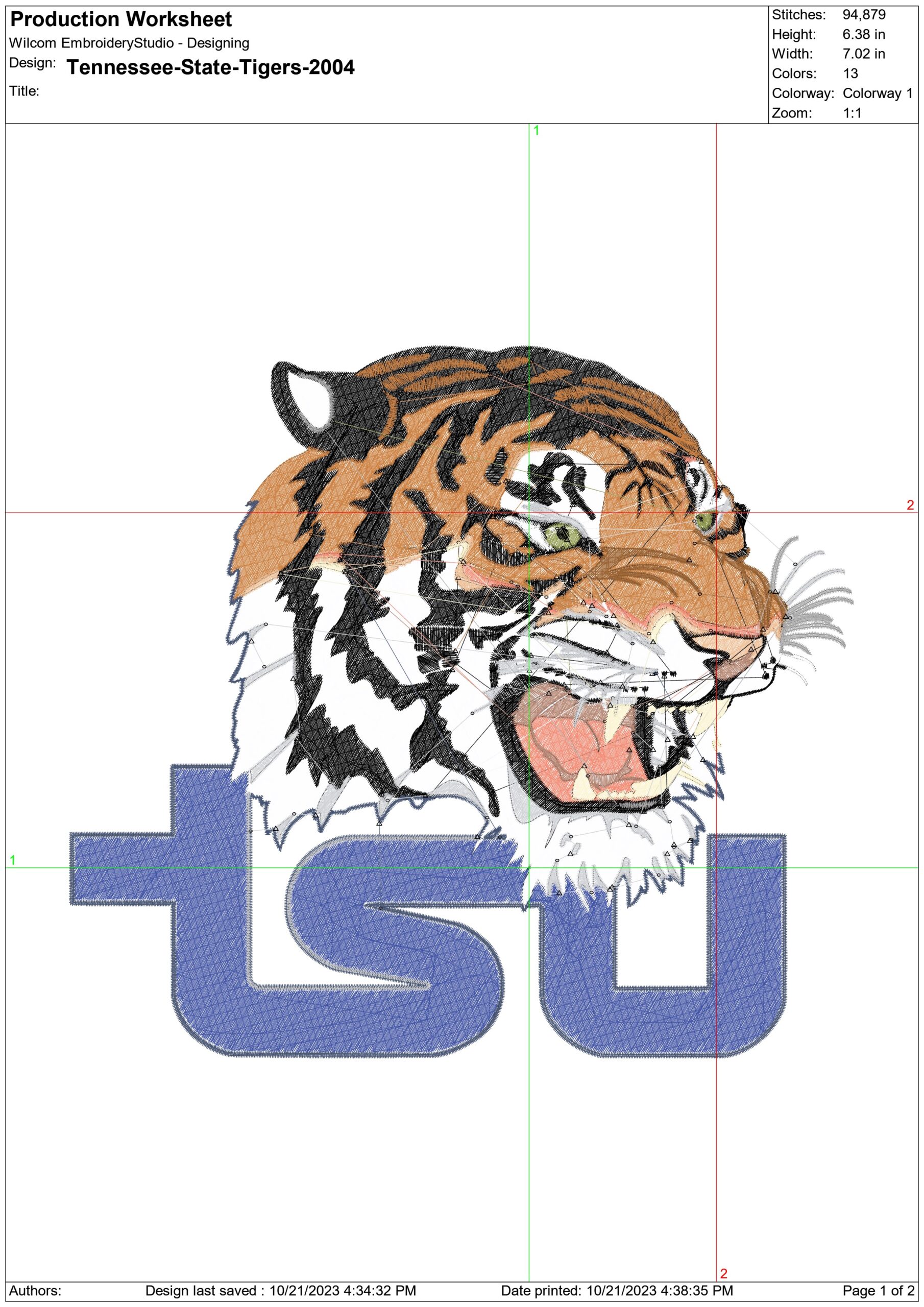 Tennessee State Tigers Logo 2004 embroidery design -Tennessee State Tigers  Logo 2004 embroidery machine pattern embroidery file - instant download — view 2