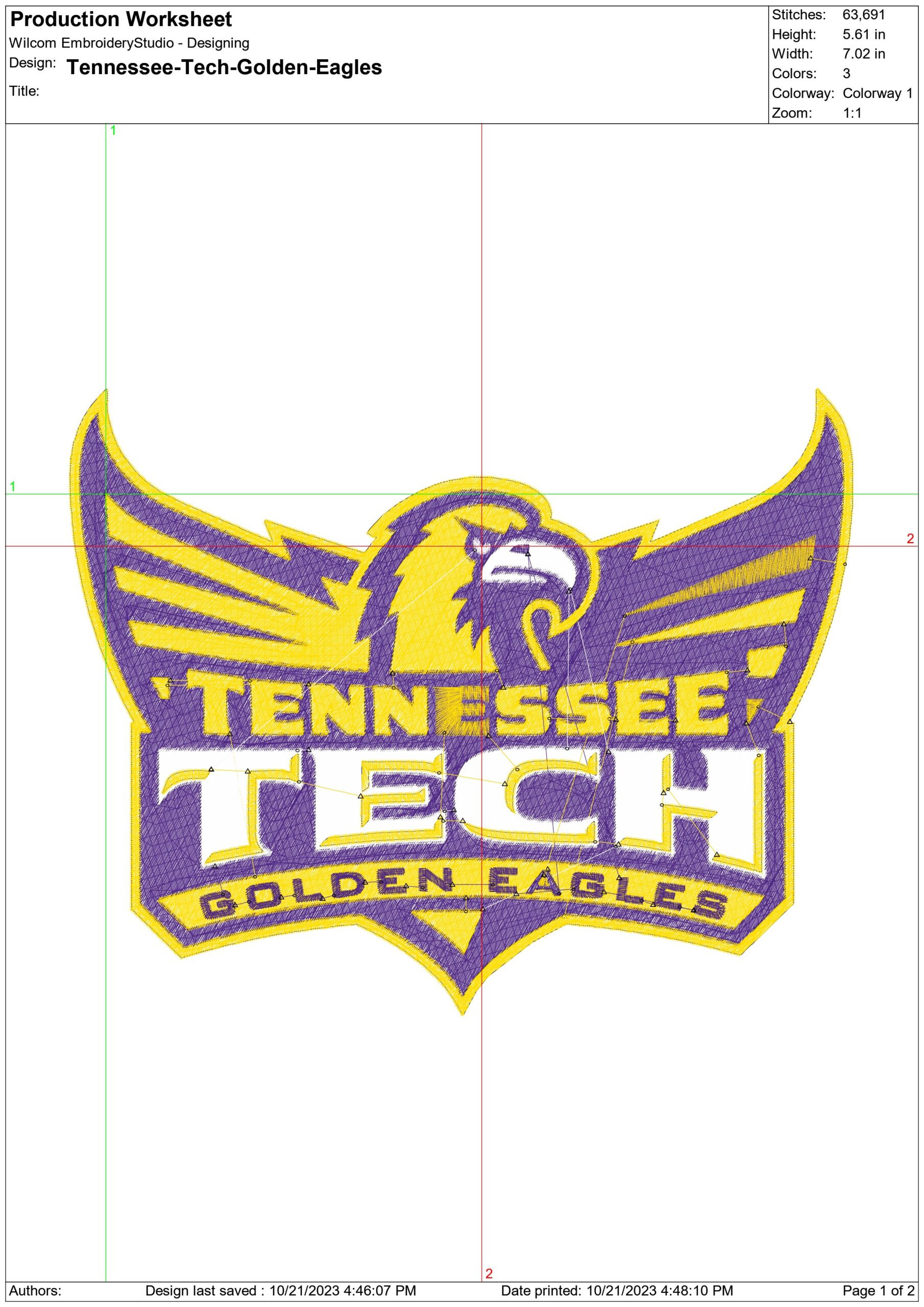 Tennessee Tech Golden Eagles logo embroidery design -Tennessee Tech Golden Eagles Logo embroidery machine pattern embroidery file - instant download — view 2