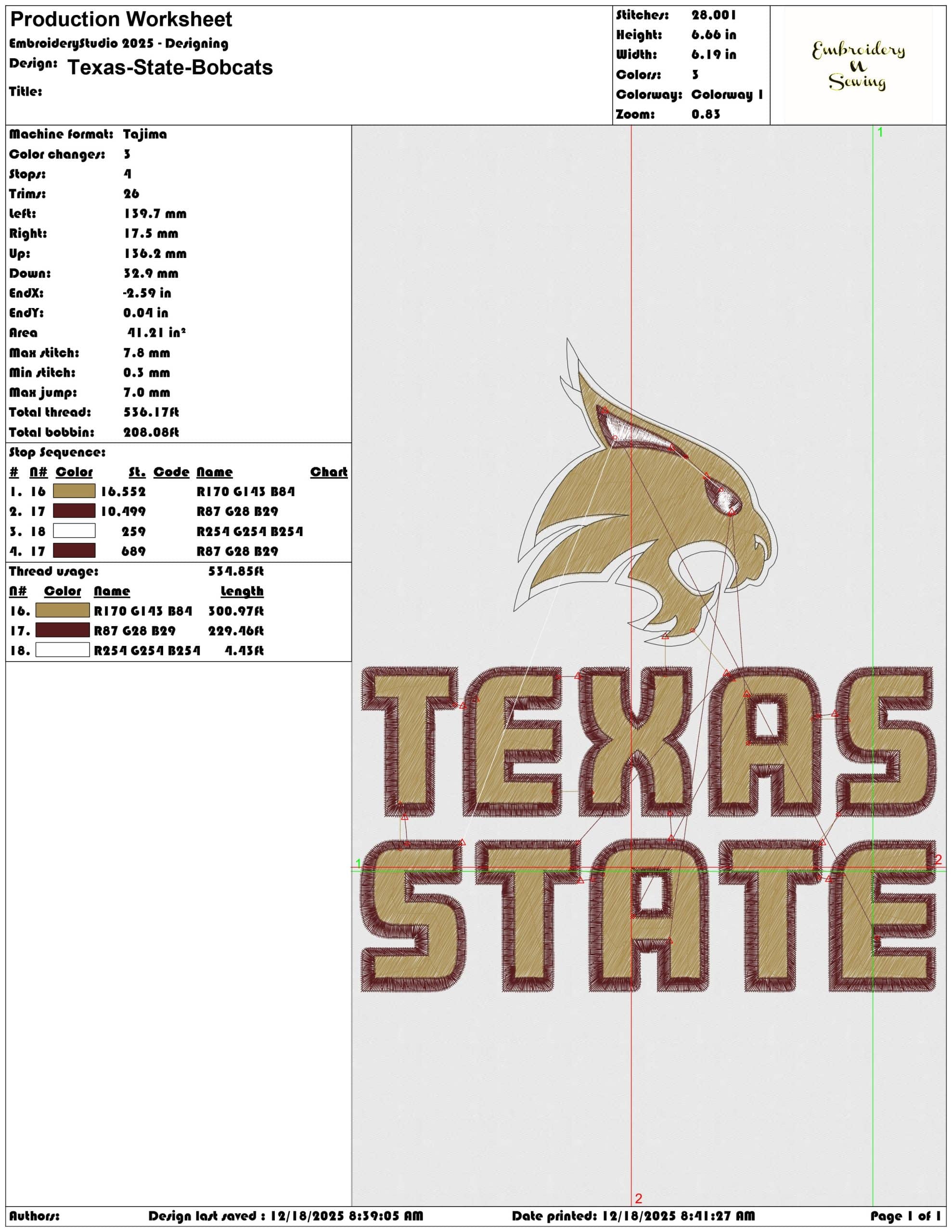 Texas State Bobcats embroidery design -Texas State Bobcats embroidery machine pattern embroidery file - instant download — view 3