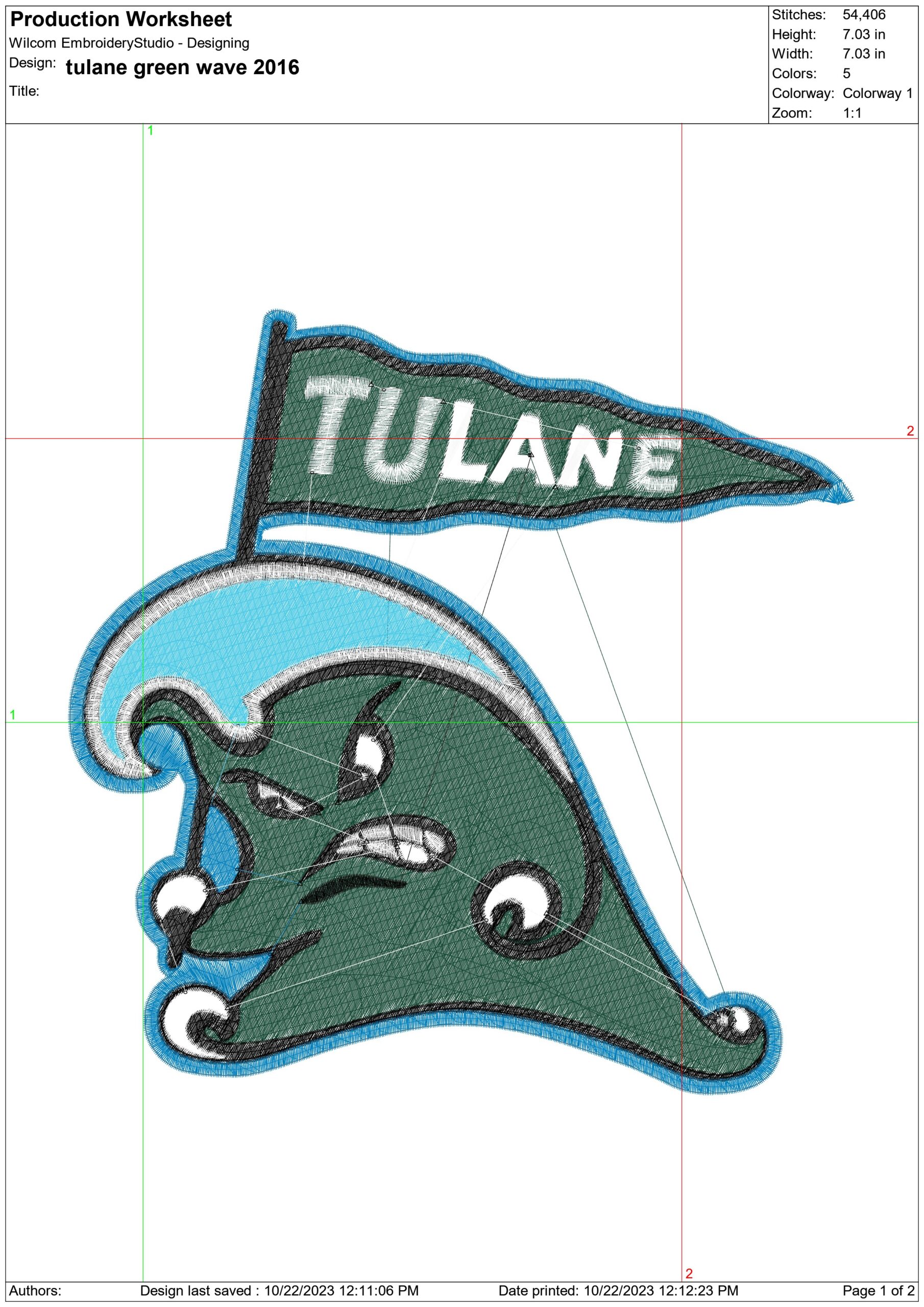 Tulane Green Wave Logo embroidery design -Tulane Green Wave Logo  embroidery machine pattern embroidery file - instant download — view 2