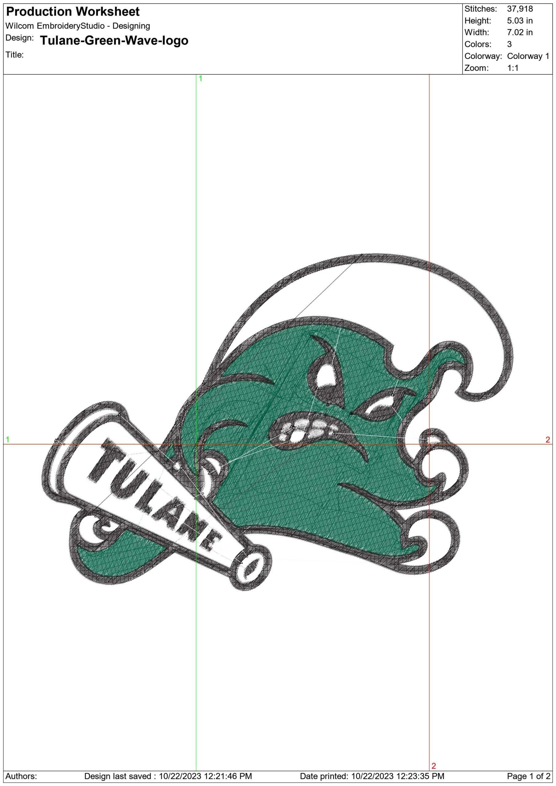 Tulane Green Wave Logo embroidery design -Tulane Green Wave Logo  embroidery machine pattern embroidery file - instant download — view 2