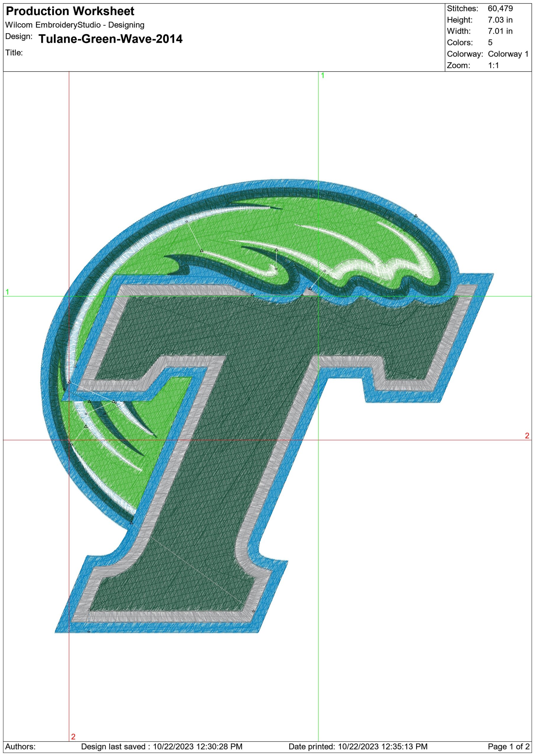 Tulane Green Wave Logo 2014 embroidery design -Tulane Green Wave Logo 2014 embroidery machine pattern embroidery file - instant download — view 2