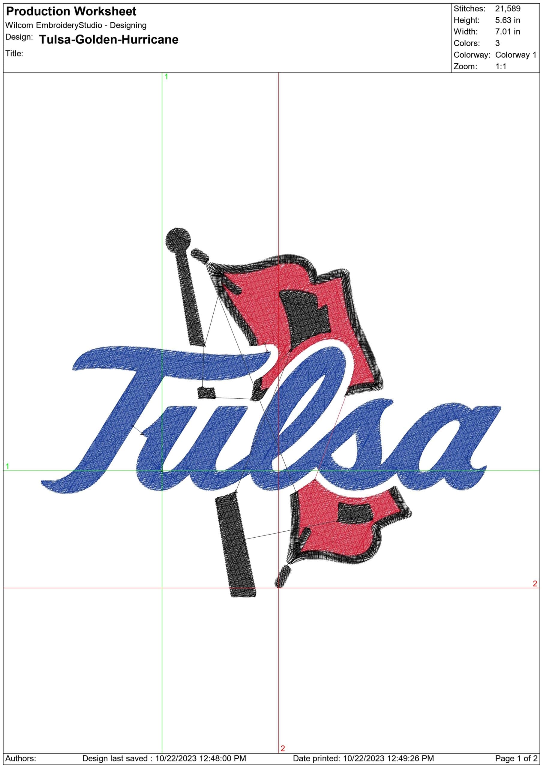Tulsa Golden Hurricane logo embroidery design -Tulsa Golden Hurricane logo embroidery machine pattern embroidery file - instant download — view 2