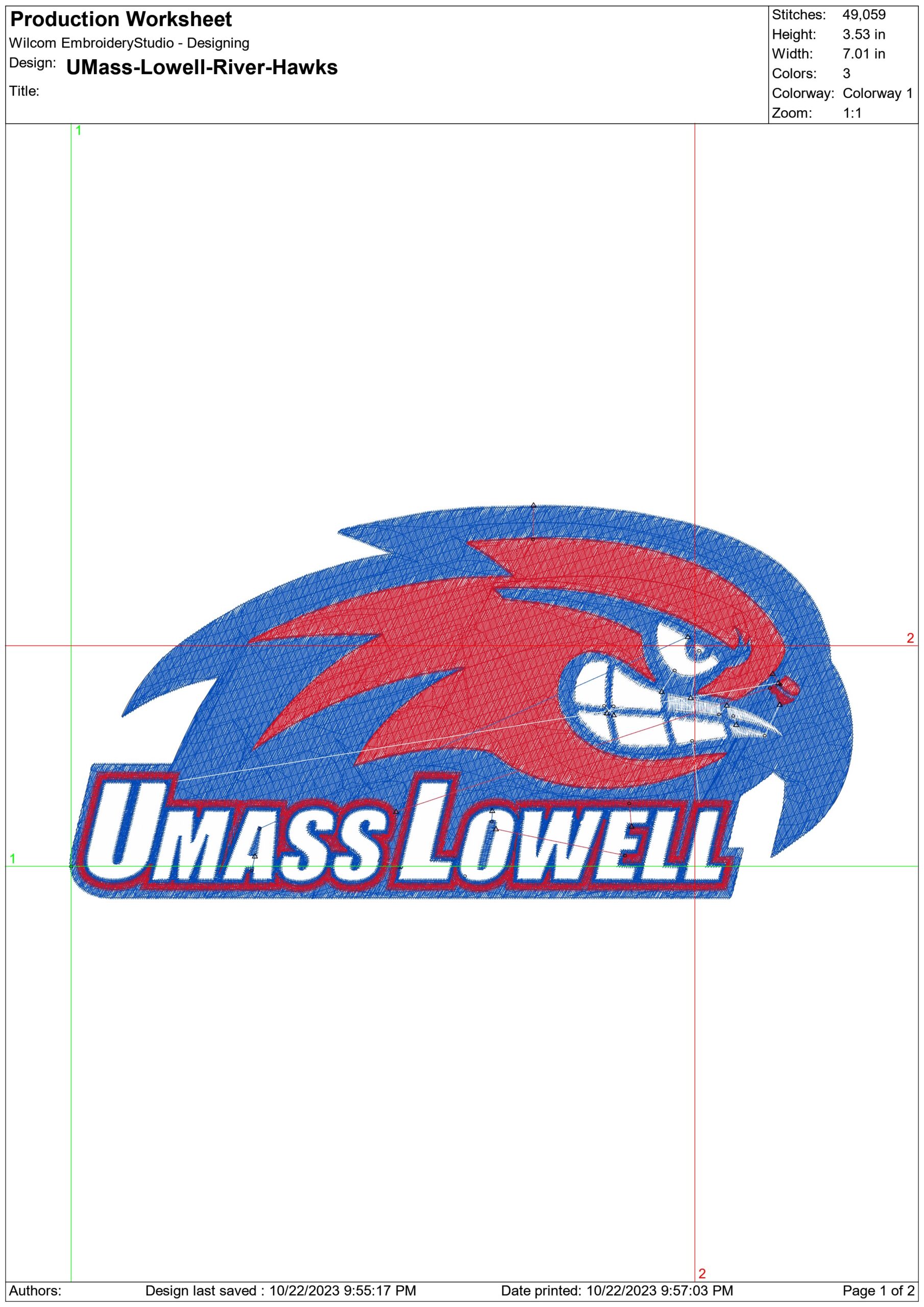 UMass Lowell River Hawks logo embroidery design -UMass Lowell River Hawks logo embroidery machine pattern embroidery file - instant download — view 2