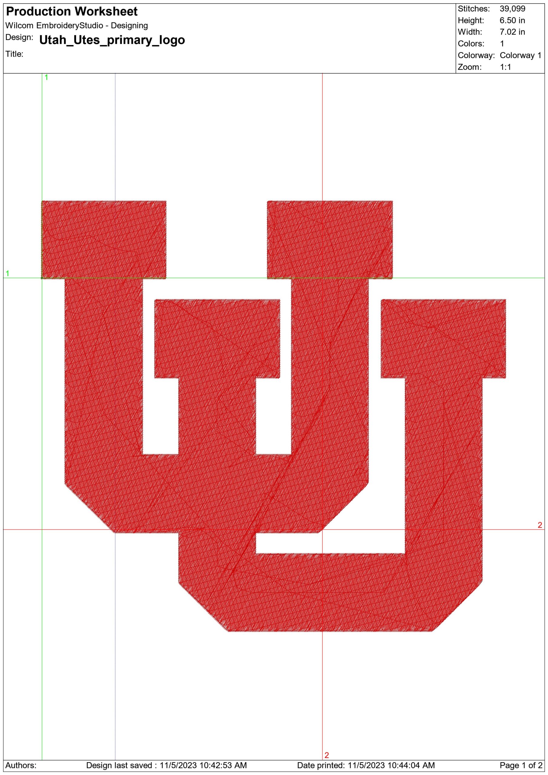 Utah Utes Primary logo embroidery design -Utah Utes Primary logo  embroidery machine pattern embroidery file - instant download — view 2