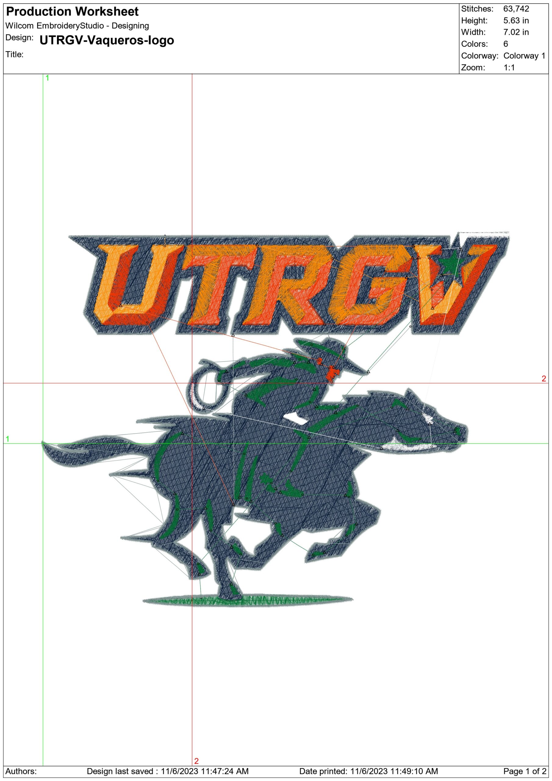 UTRGV Vaqueros logo embroidery design - UTRGV Vaqueros Logo  embroidery machine pattern embroidery file - instant download — view 2