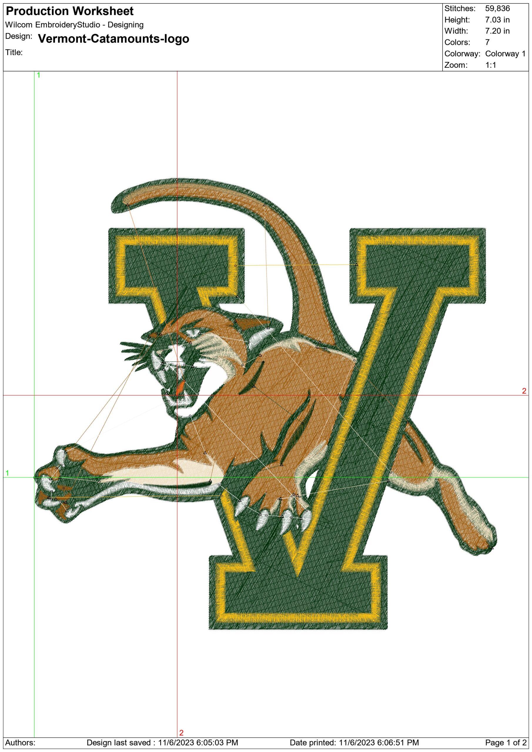 Vermont Catamounts logo embroidery design - Virtue Field Stadium- Logo  embroidery machine pattern embroidery file - instant download — view 2