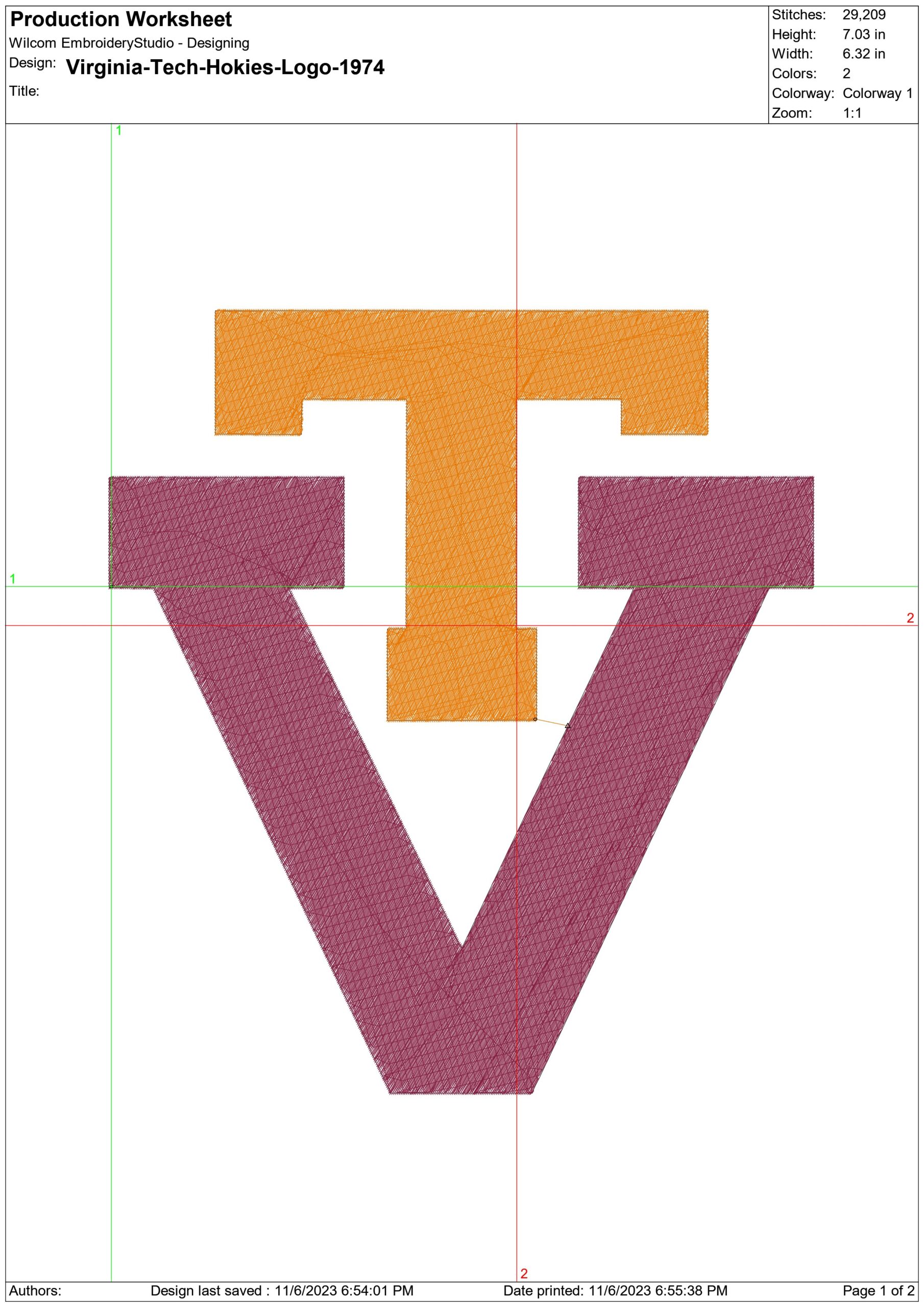 Virginia Tech Hokies logo 1974 embroidery design - Lane Stadium Worsham Field- Logo  embroidery machine pattern embroidery file - instant download — view 2