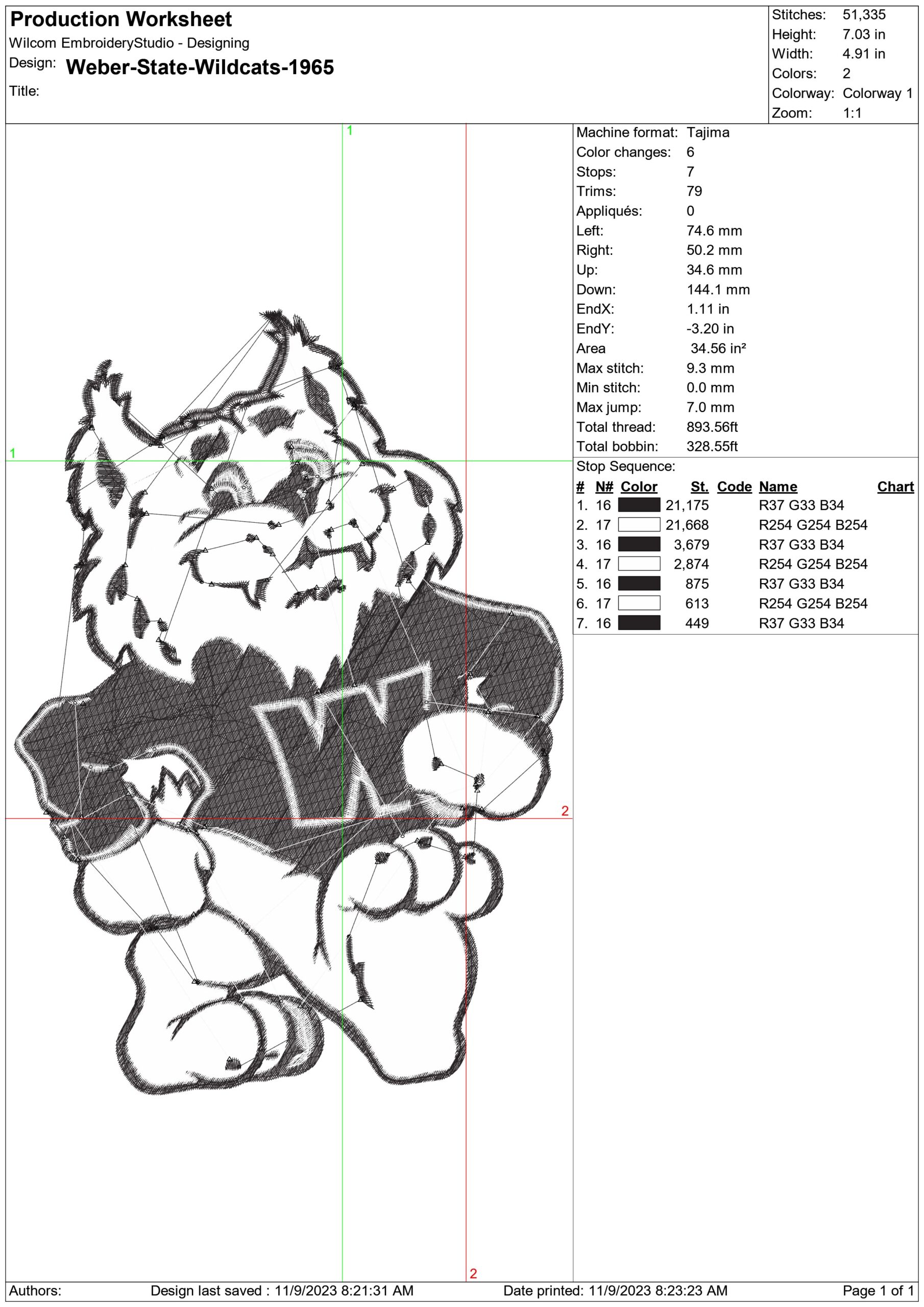 Weber State Wildcats 1965 logo embroidery design - Elizabeth Dee Shaw Stewart Stadium - Logo  embroidery machine pattern embroidery file - instant download — view 2