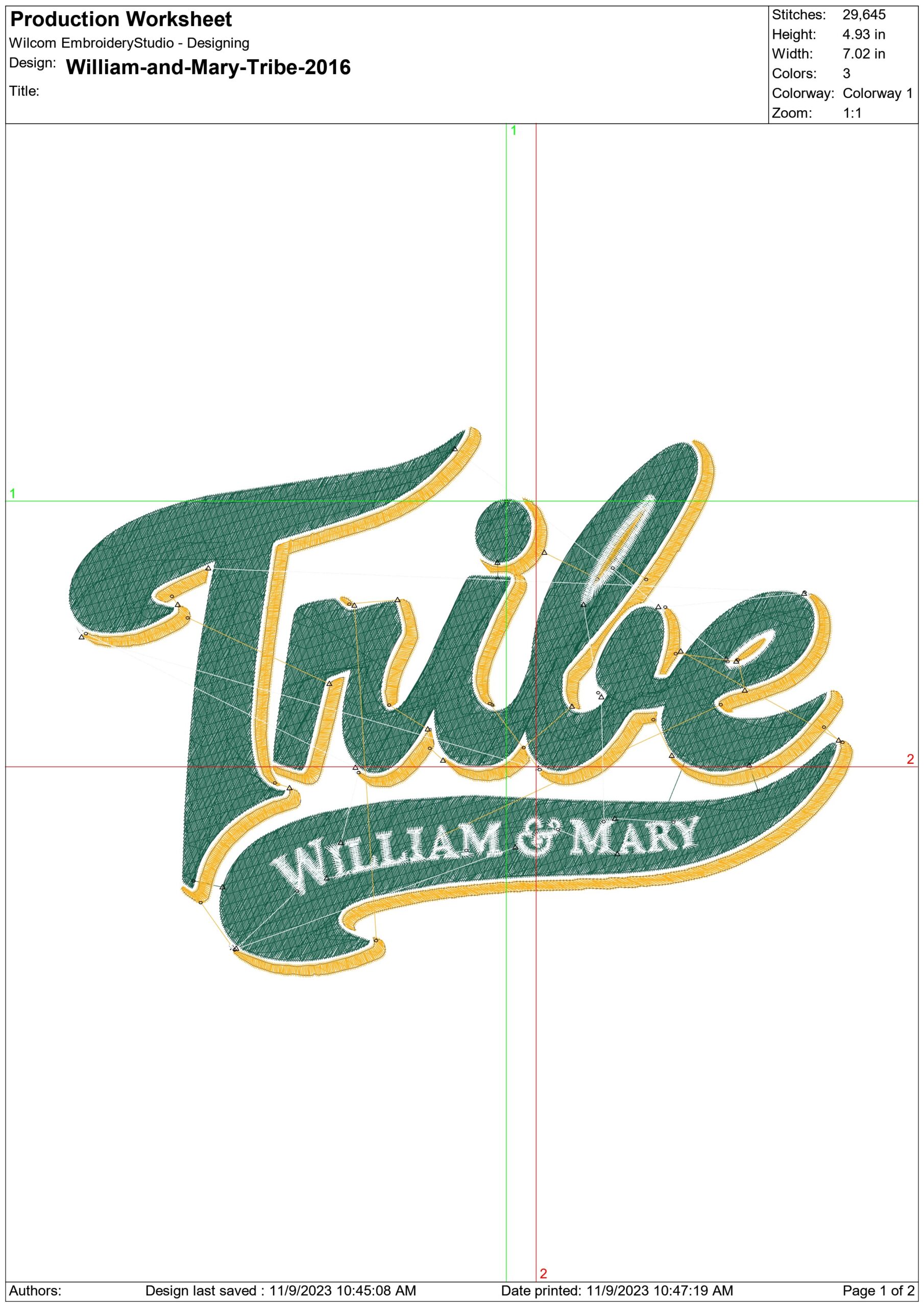 William & Mary Tribe logo 2016 embroidery design - Zable Stadium - Logo embroidery machine pattern embroidery file - instant download — view 2