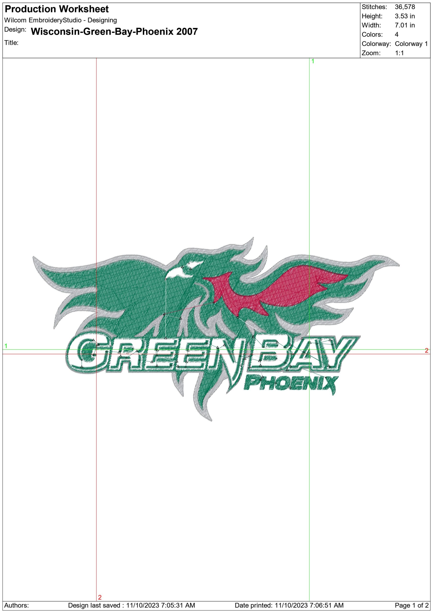 Wisconsin Green Bay Phoenix logo 2007 embroidery design - Santaga Stadium - Logo embroidery machine pattern embroidery file - instant download — view 2