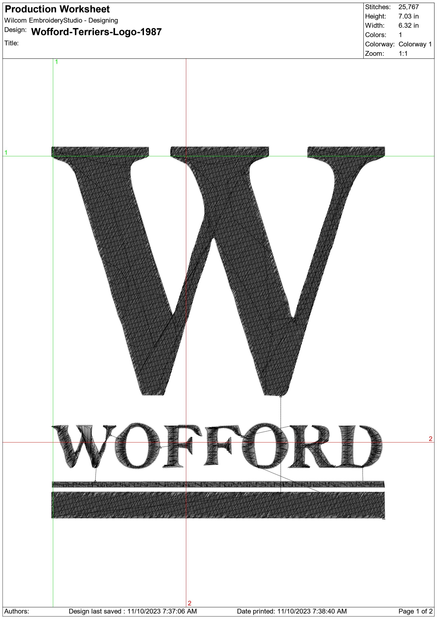 Wofford Terriers logo 1987 embroidery design - Gibbs Stadium - Logo embroidery machine pattern embroidery file - instant download — view 2