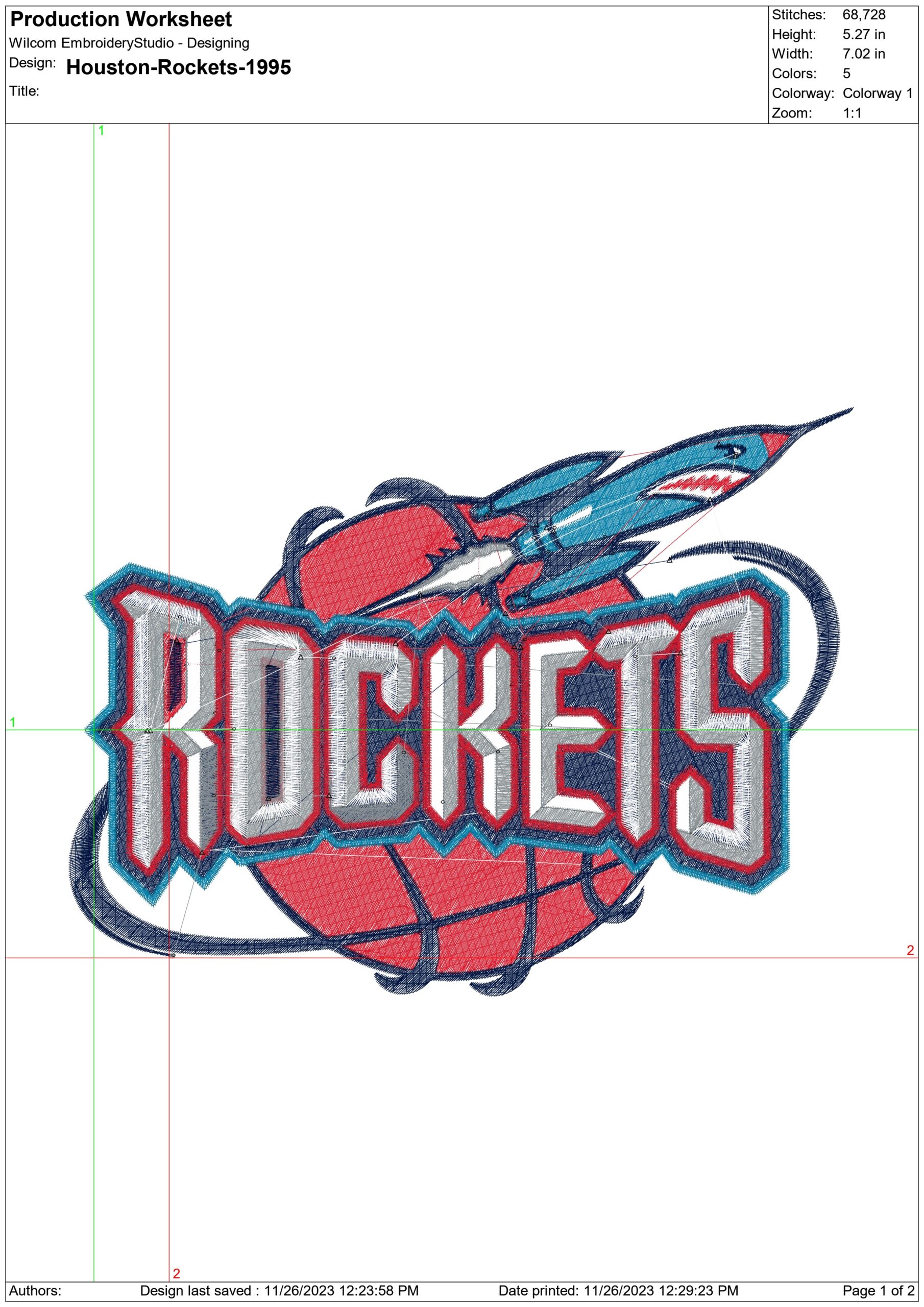Houston Rockets 1995 NBA Logo  embroidery design -Toyota Center Arena- embroidery  machine pattern embroidery file - instant download — view 3