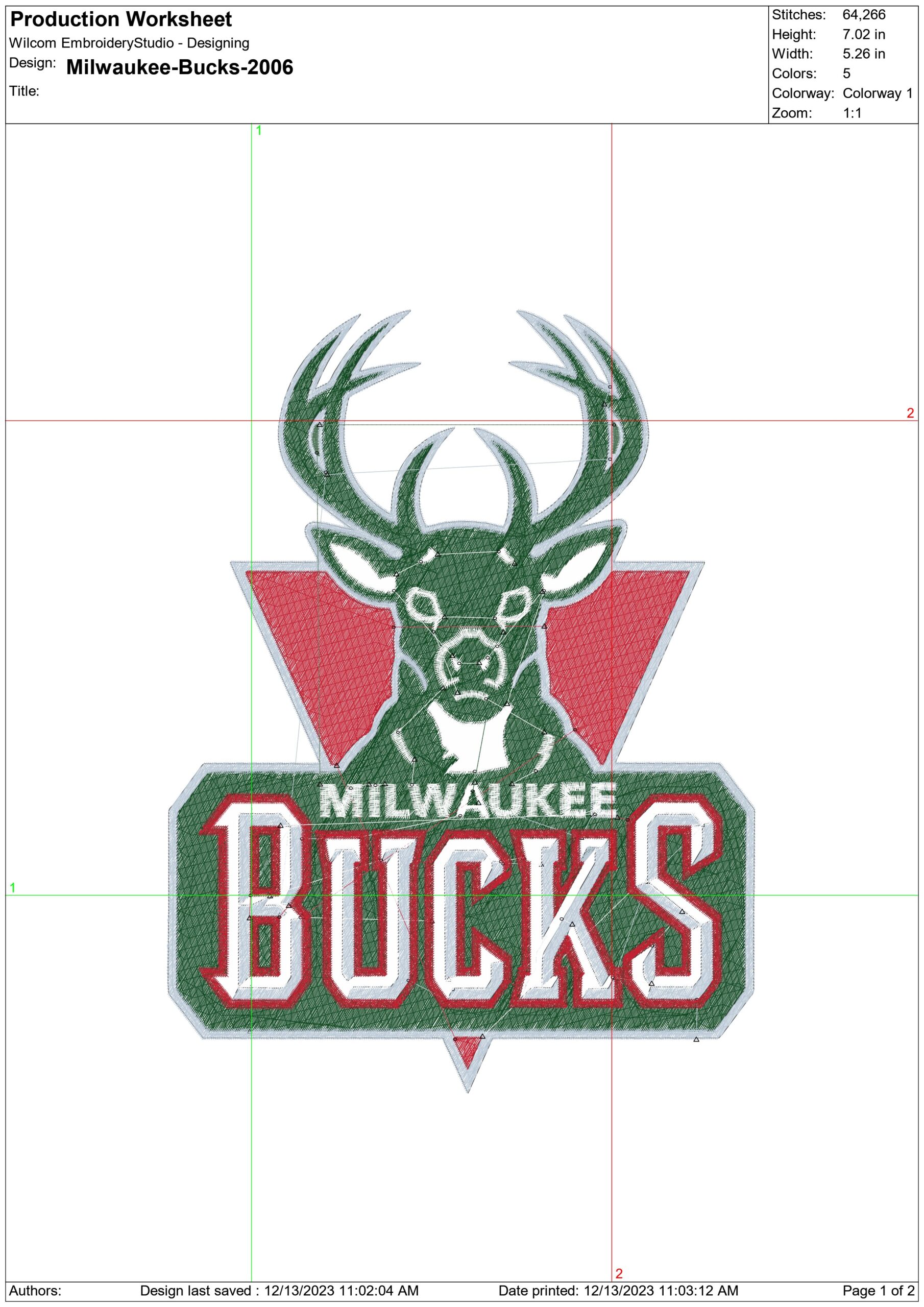 Milwaukee Bucks 2006 NBA Logo  embroidery design -Fiserv Forum Arena- embroidery  machine pattern embroidery file - instant download — view 3