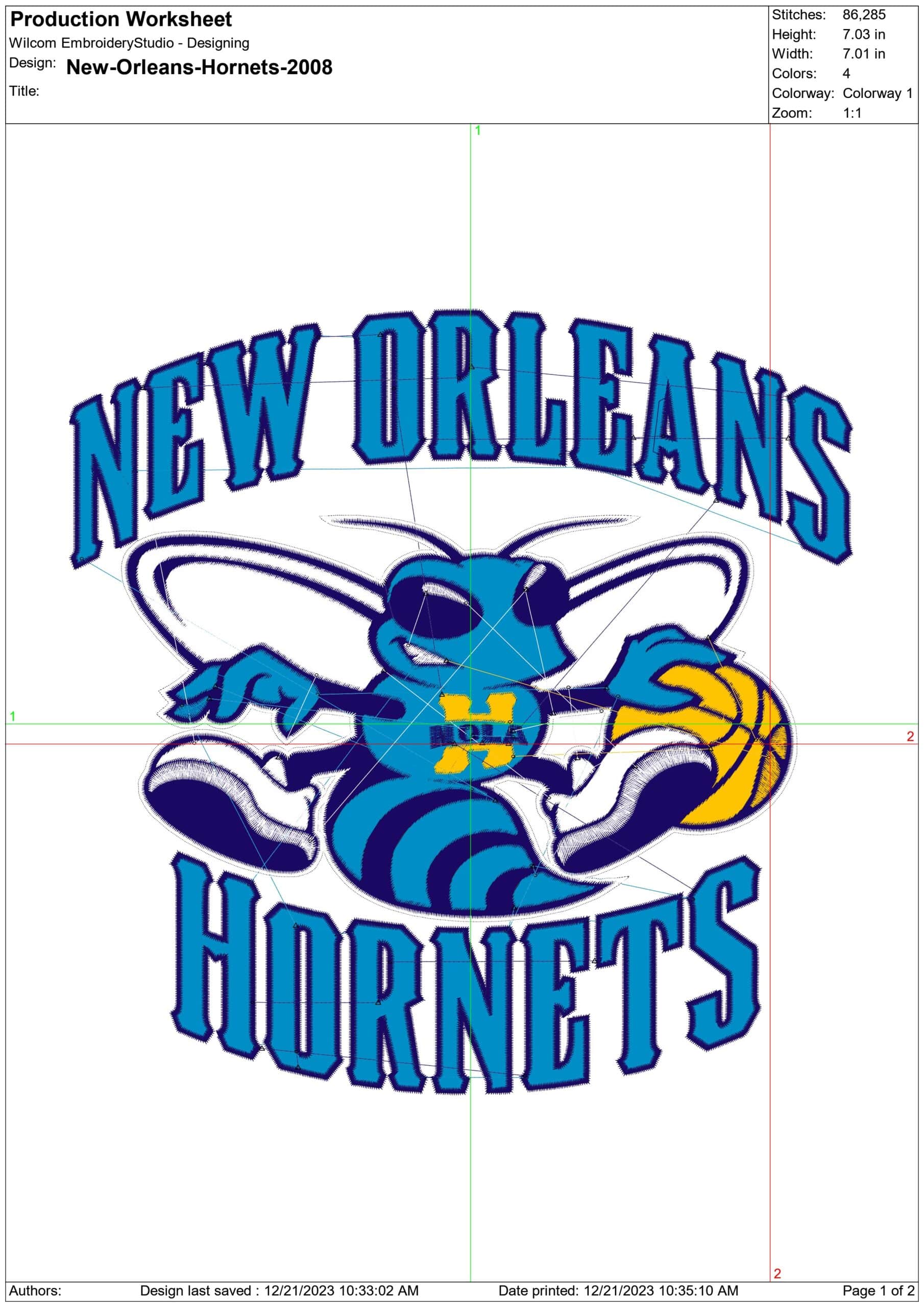 New Orleans Hornets 2008 NBA Logo  embroidery design -Smoothie King Center Arena- embroidery  machine pattern embroidery file - instant download — view 3