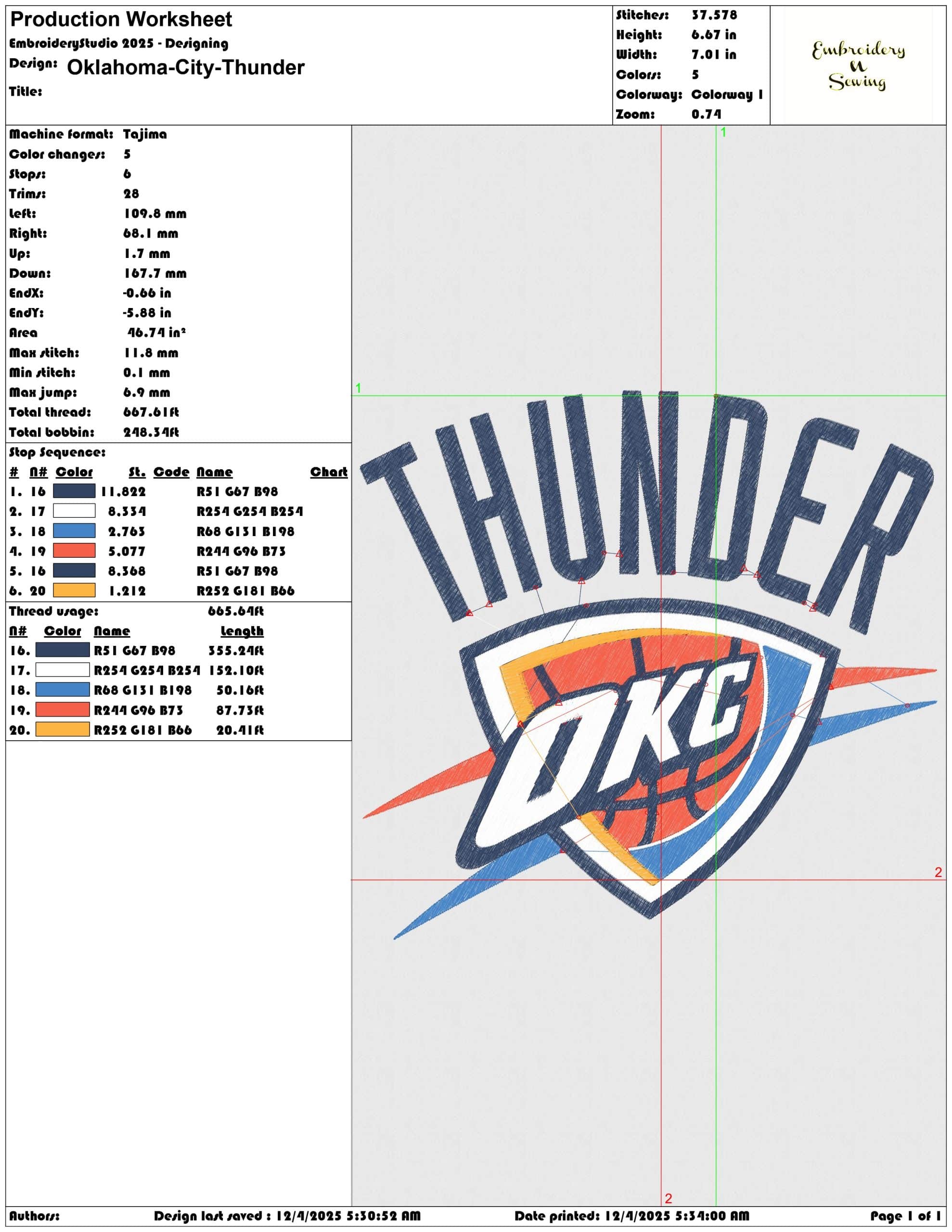 Oklahoma City Thunder  NBA Logo  embroidery design -Paycom Center Arena- embroidery  machine pattern embroidery file - instant download — view 2