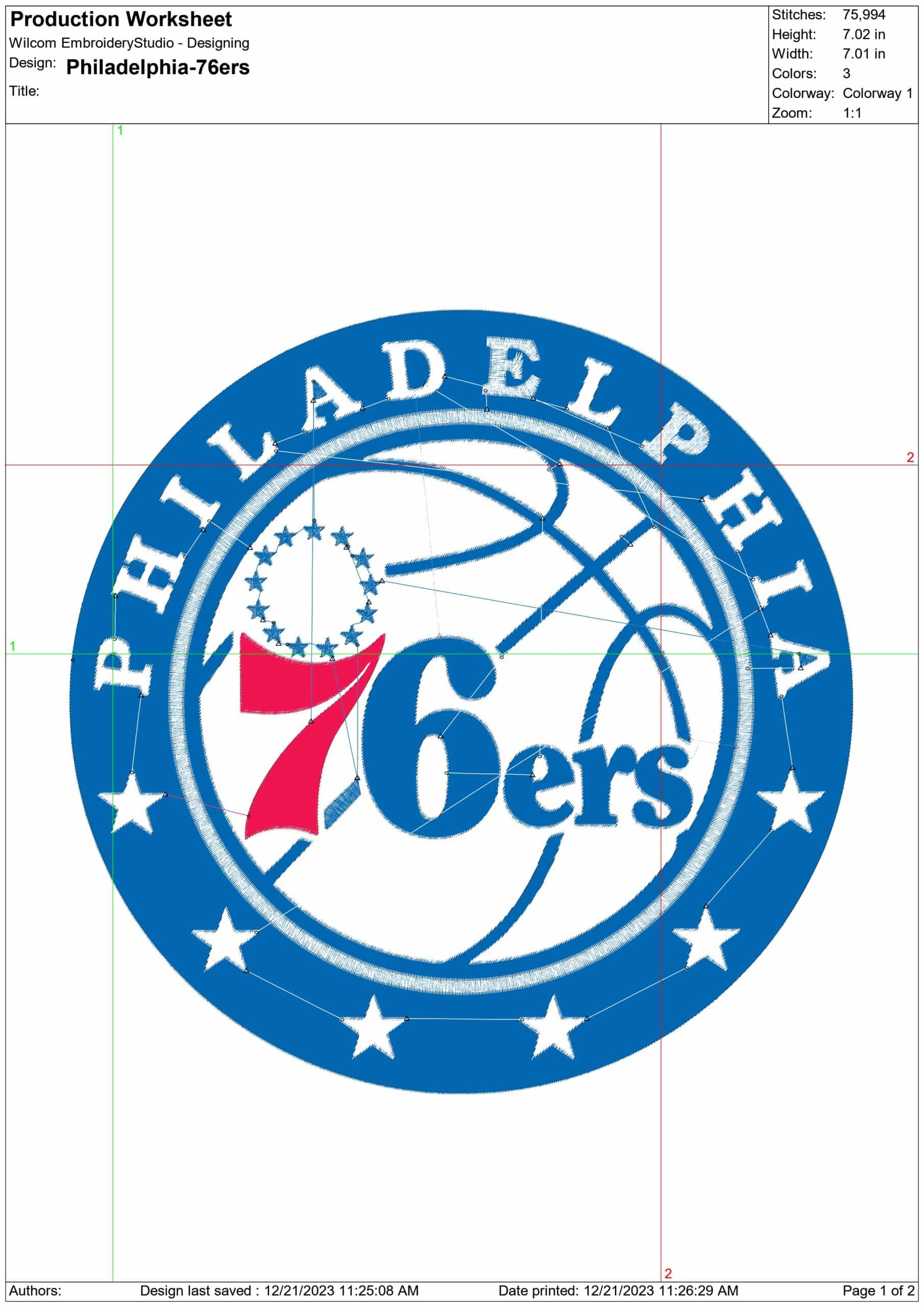 Philadelphia 76ers NBA Logo  embroidery design -Wells Fargo Center Arena- embroidery  machine pattern embroidery file - instant download — view 3