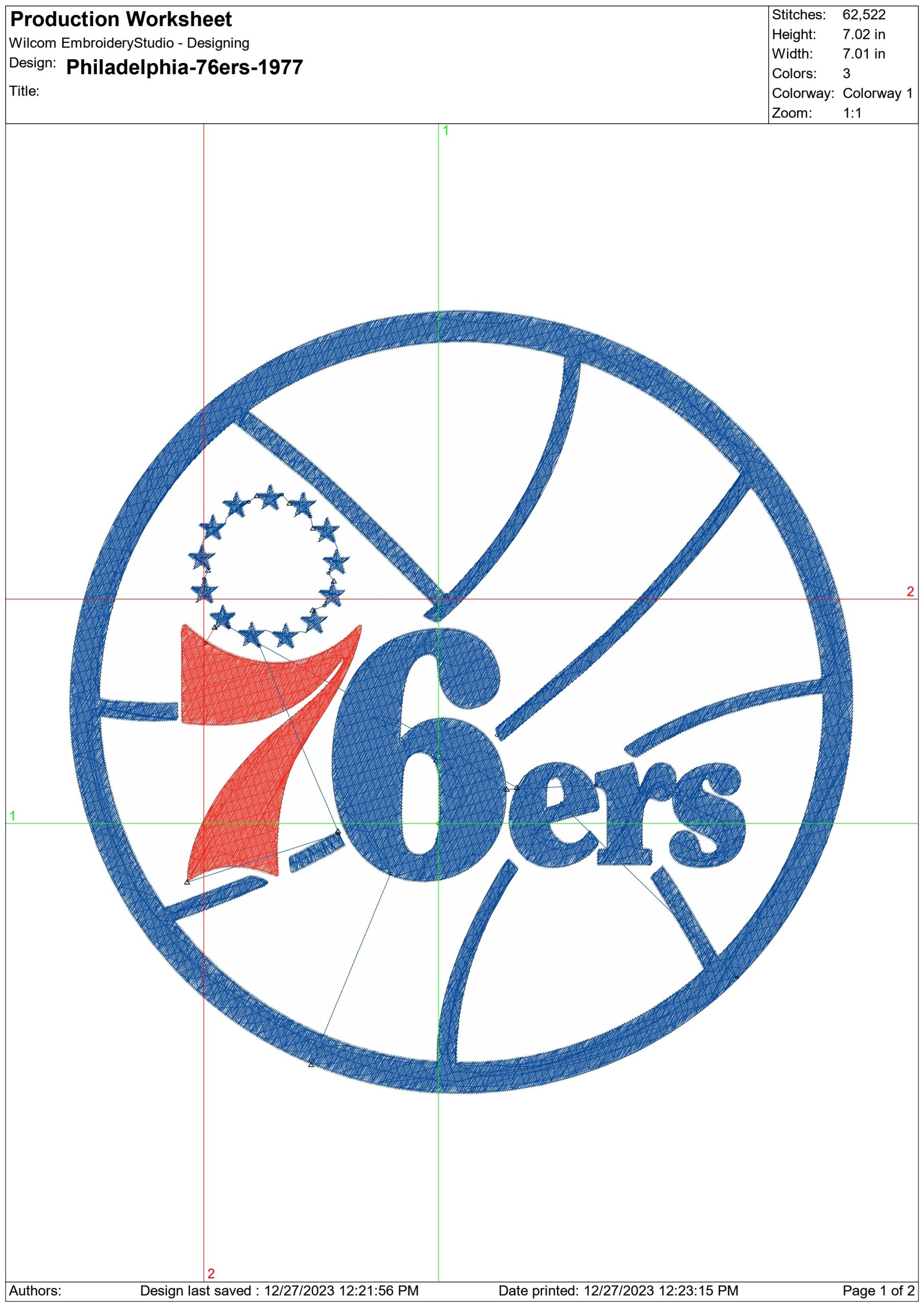 Philadelphia 76ers 1977 NBA Logo  embroidery design -Wells Fargo Center Arena- embroidery  machine pattern embroidery file - instant download — view 3