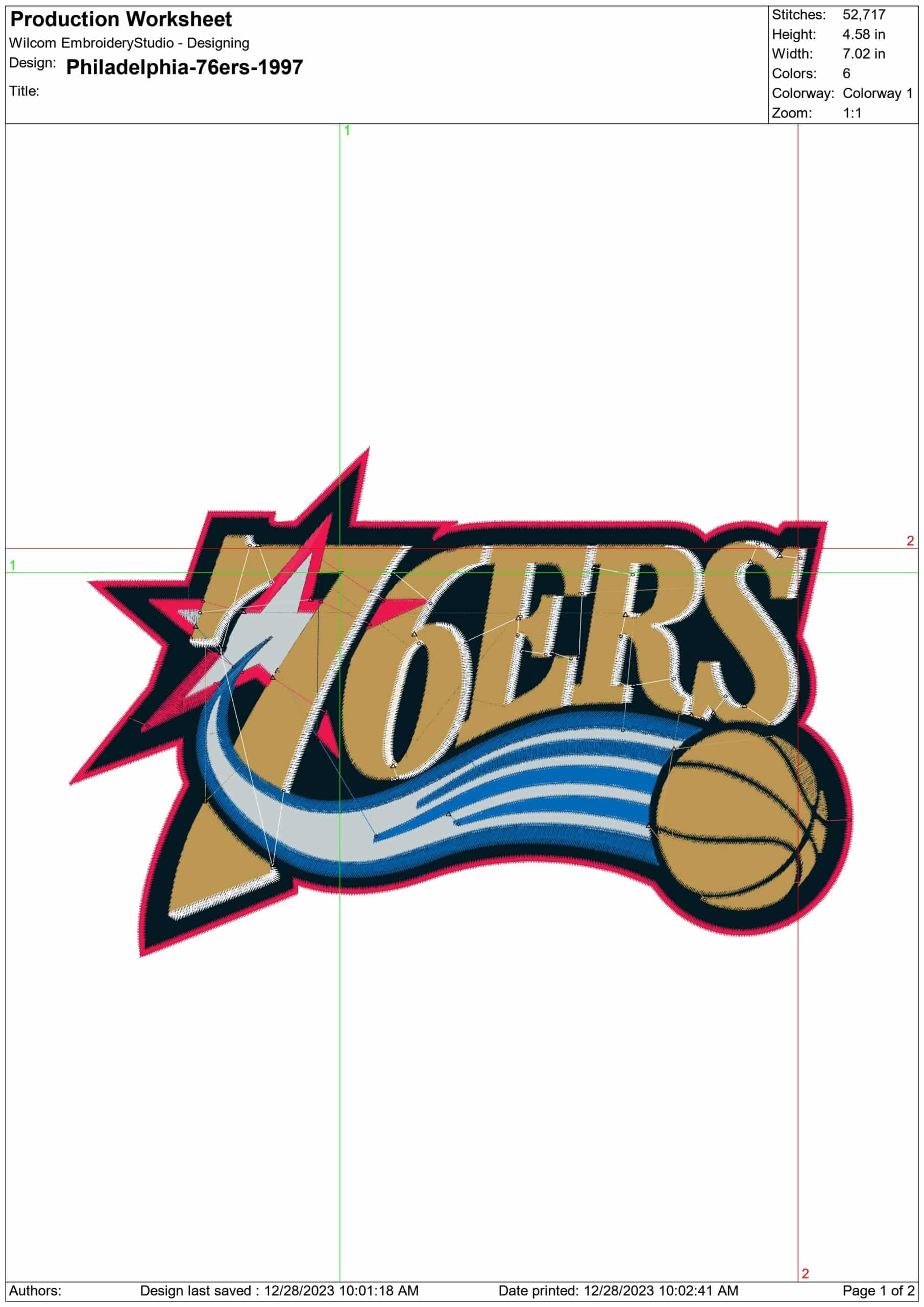 Philadelphia 76ers 1997 NBA Logo  embroidery design -Wells Fargo Center Arena- embroidery  machine pattern embroidery file - instant download — view 3
